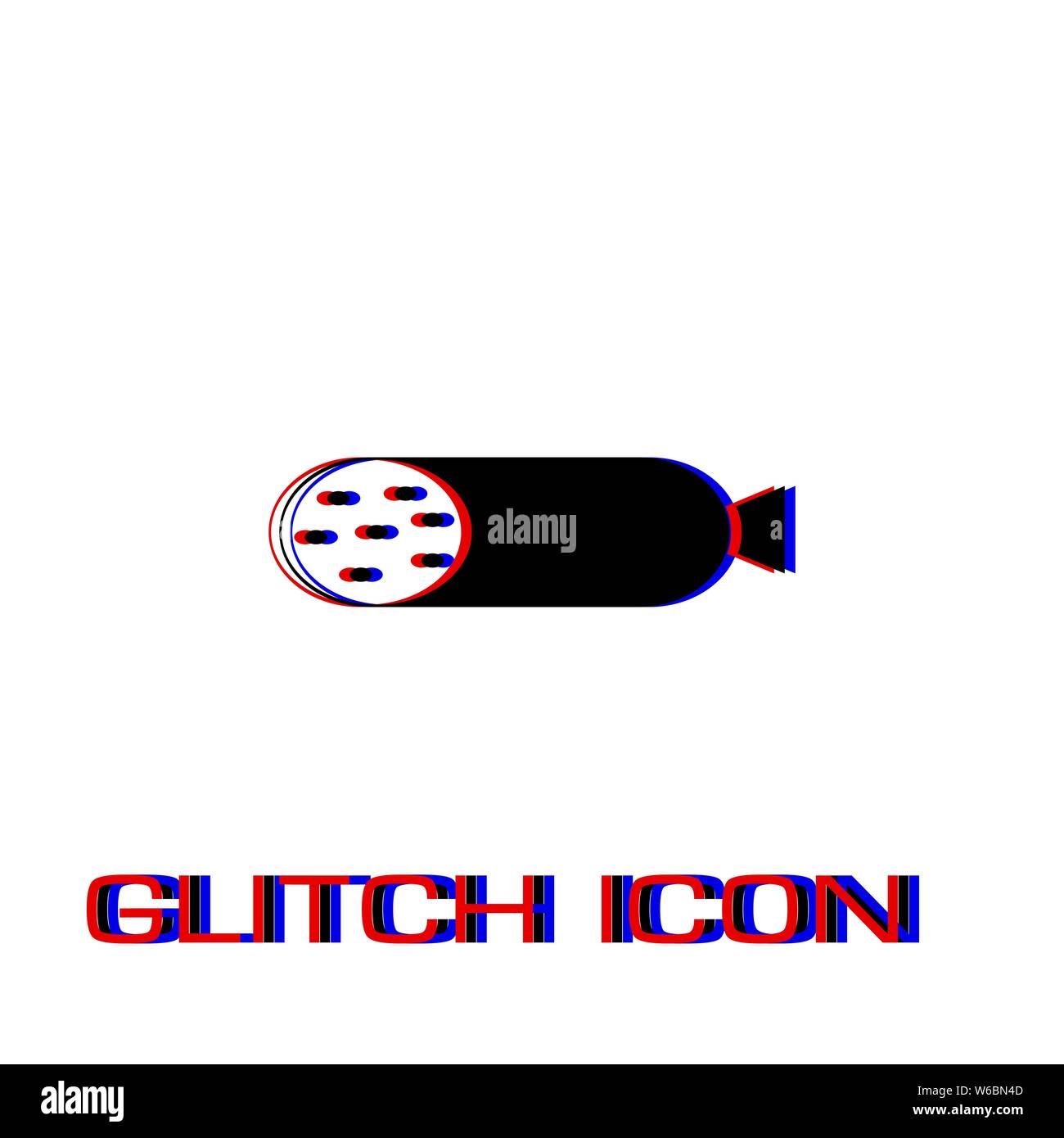 Salami icon flat. Simple pictogram - Glitch effect. Vector illustration symbol Stock Vector