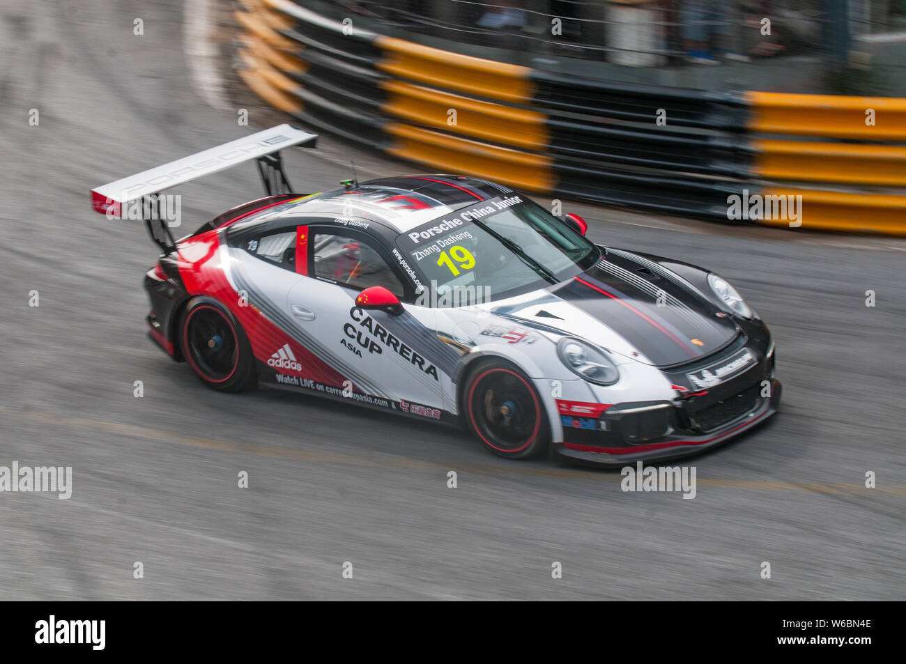 Bang Saen, Thailand - July 1, 2017: The Porsche GT3 Cup of Zhang Dasheng from China racing during Porsche Carrera Cup Asia at Bang Saen Street Circuit Stock Photo