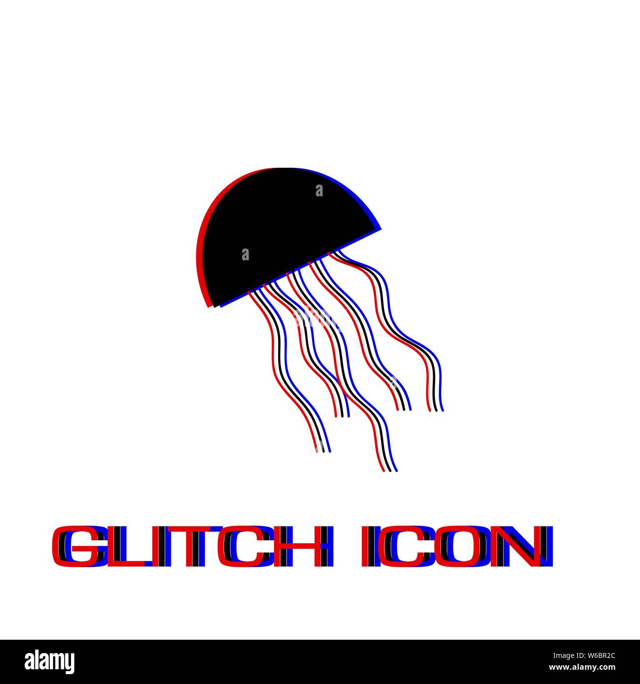Jellyfish icon flat. Simple pictogram - Glitch effect. Vector illustration symbol Stock Vector