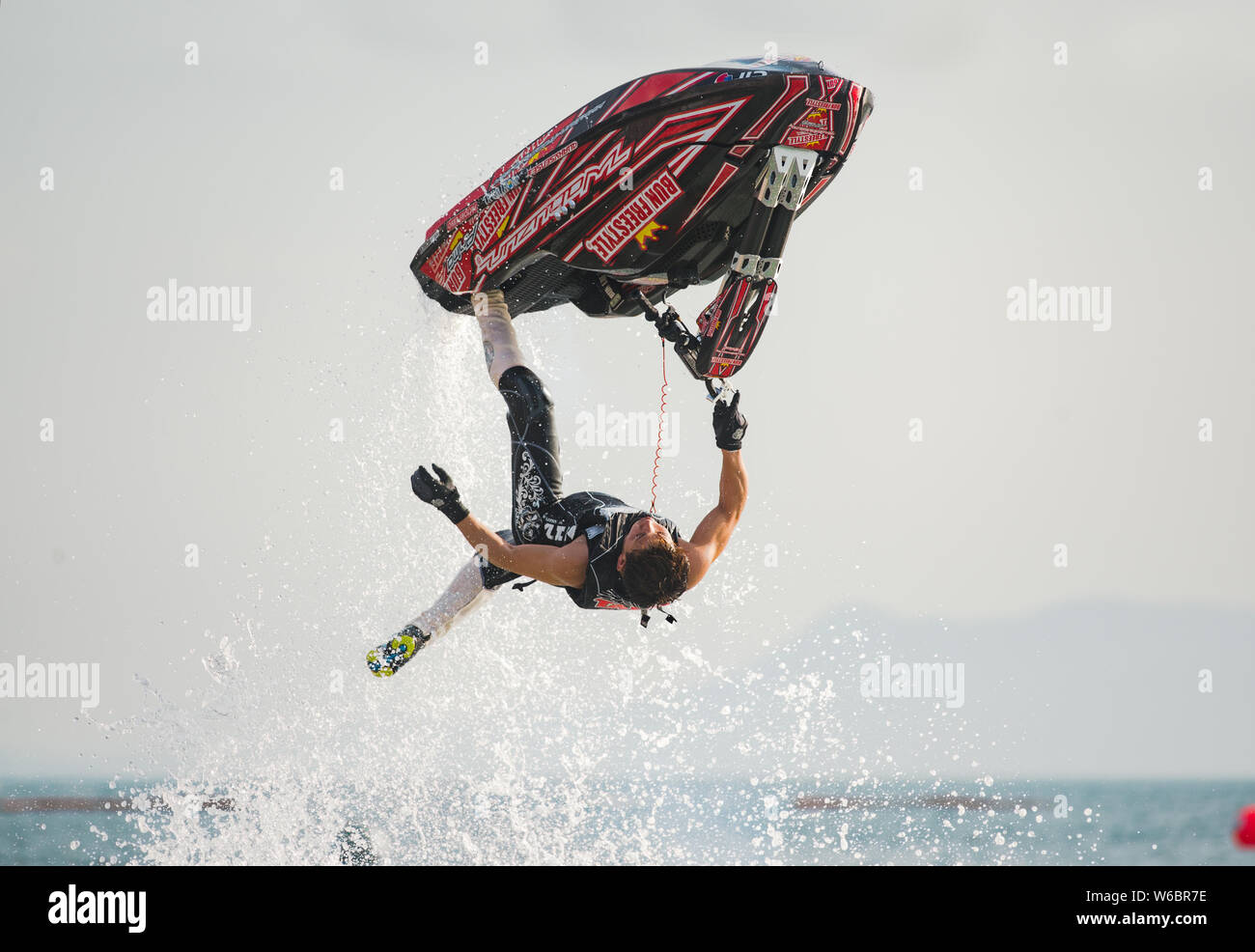 Pattaya, Thailand - December 9, 2017: Taiji Yamamoto from Japan during his performance at the freestyle competition during the International Jet Ski W Stock Photo