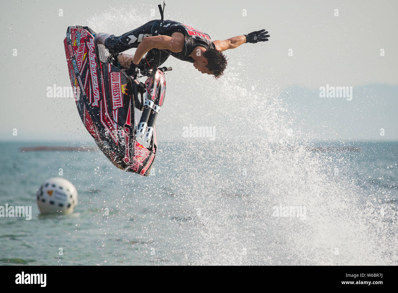 Pattaya, Thailand - December 9, 2017: Taiji Yamamoto from Japan during his performance at the freestyle competition during the International Jet Ski W Stock Photo
