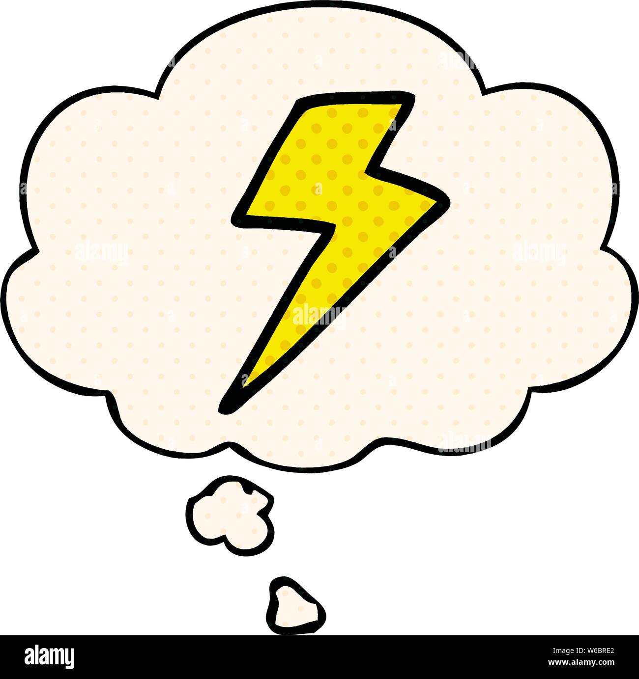 cartoon lightning bolt with thought bubble in comic book style Stock ...