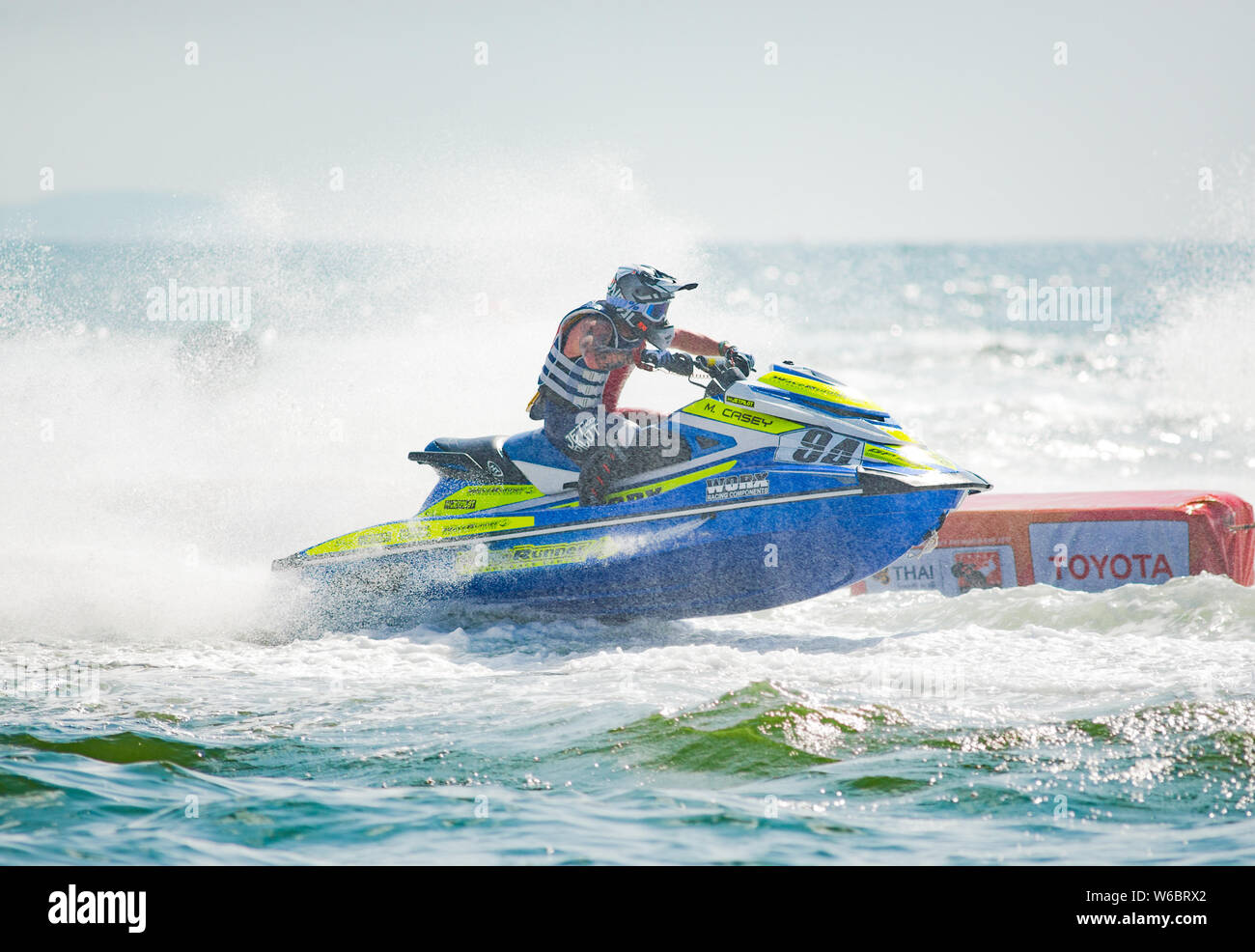 Pattaya, Thailand - December 9, 2017: Mitchell Casey from Australia competing in the Pro-Am Runabout Stock Class of the International Jet Ski World Cu Stock Photo