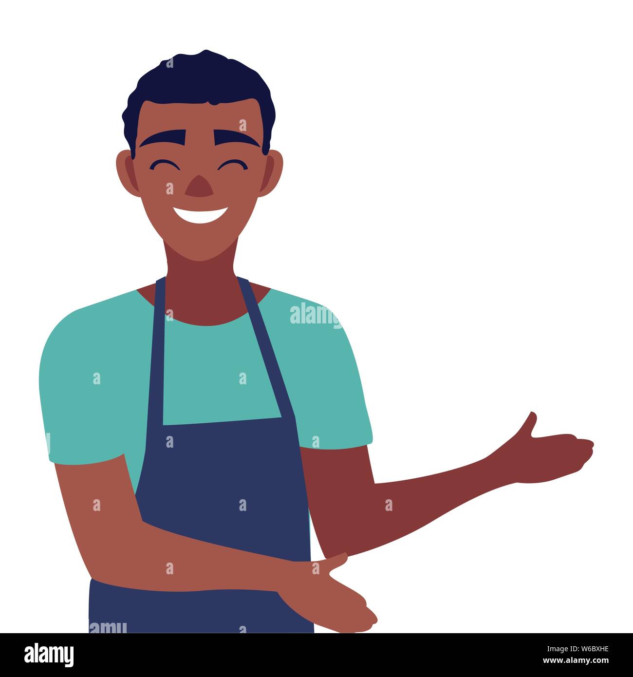 young seller man character with apron vector illustration Stock