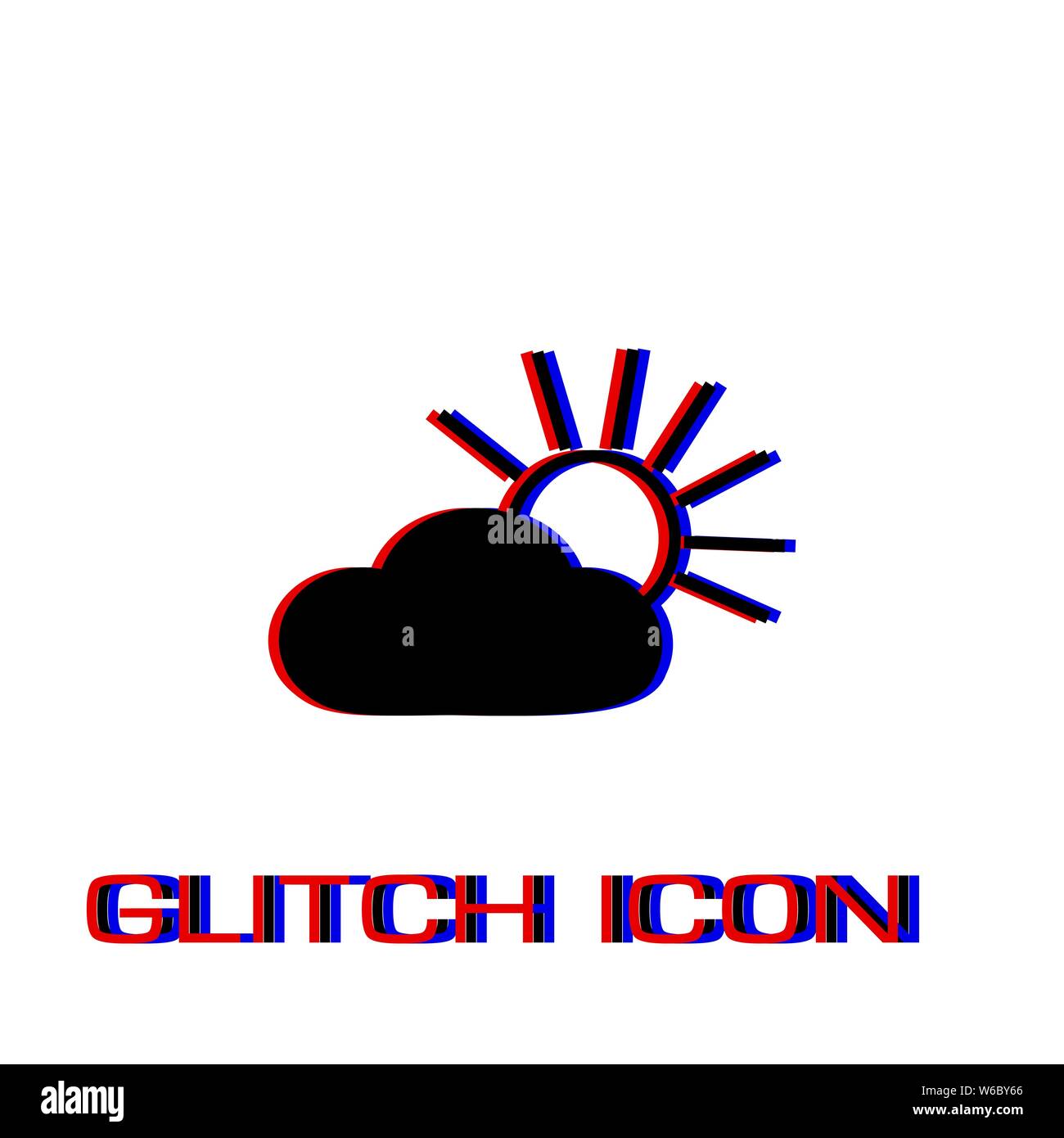 Sun cloud icon flat. Simple pictogram - Glitch effect. Vector illustration symbol Stock Vector