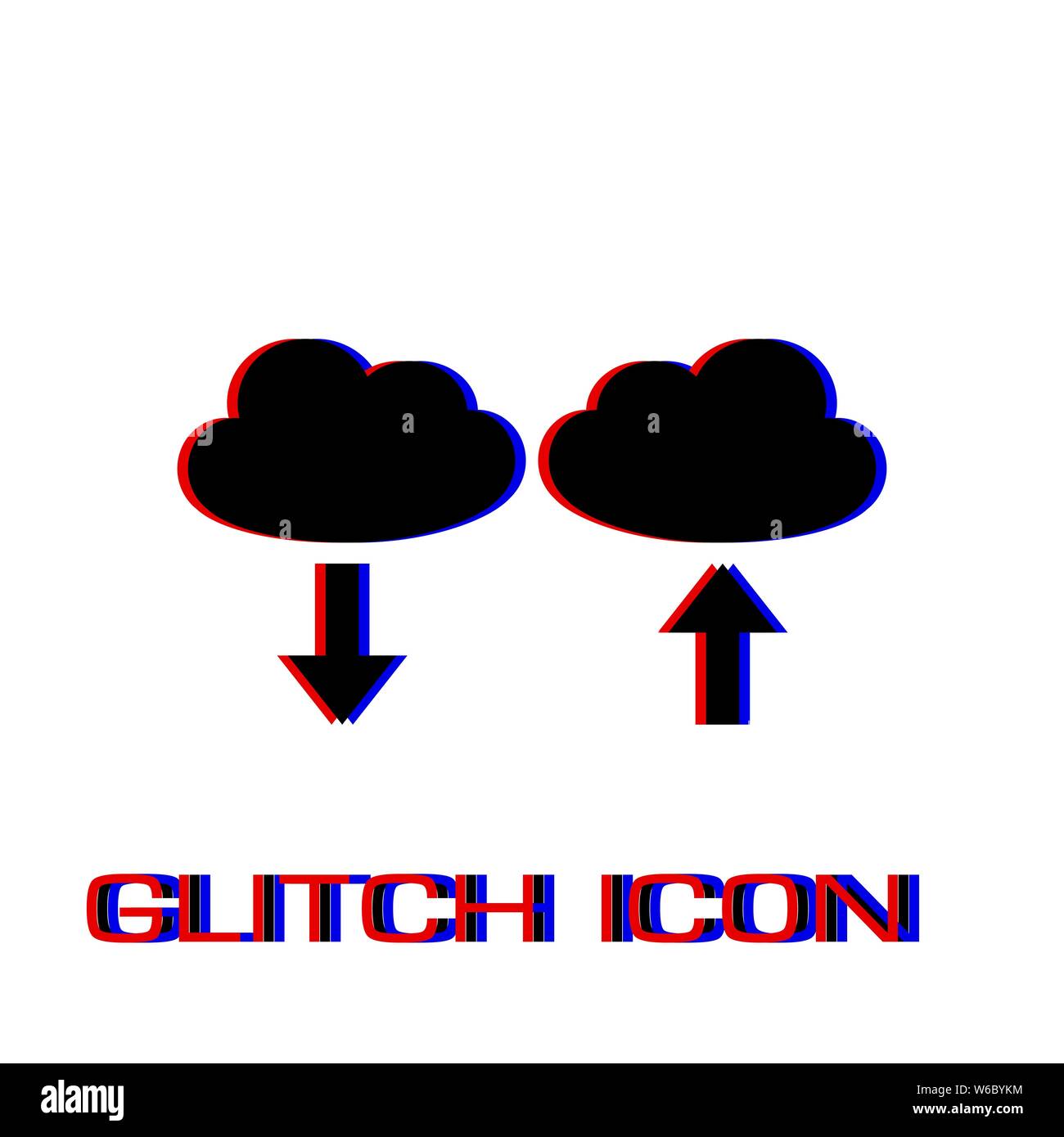 Cloud download and upload icon flat. Simple pictogram - Glitch effect. Vector illustration symbol Stock Vector