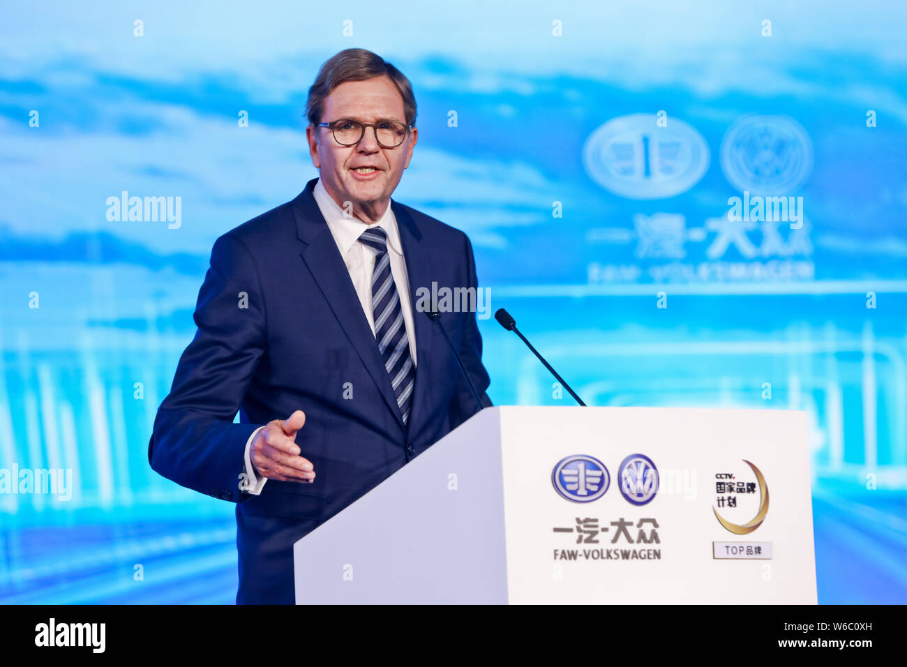 Jochem Heizmann, Chief Executive Officer and President of Volkswagen Group China, speaks during the FAW-Volkswagen East China Base Inauguration and th Stock Photo