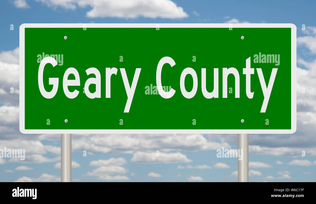Rendering of a green highway sign for Geary County Stock Photo Alamy