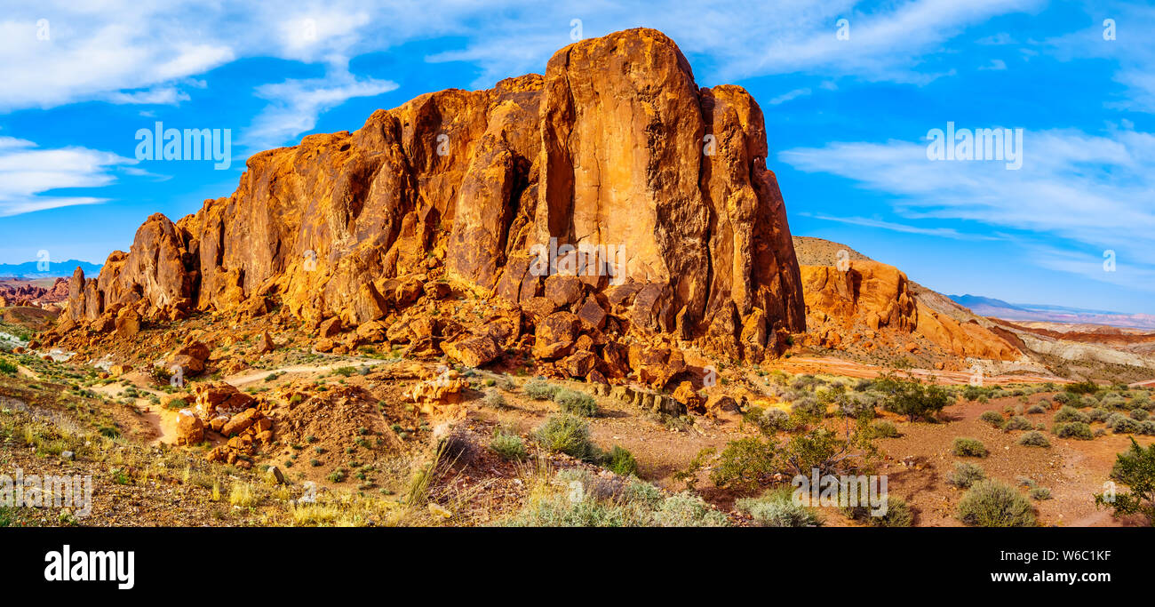 Bright red Aztec sandstone rock formation on the Fire Wave Trail in the ...
