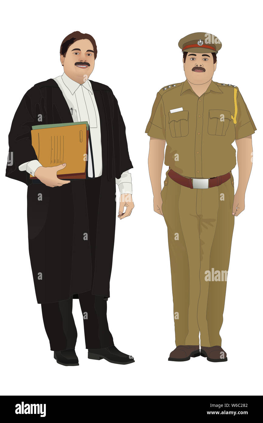 Lawyer and policeman standing together Stock Photo