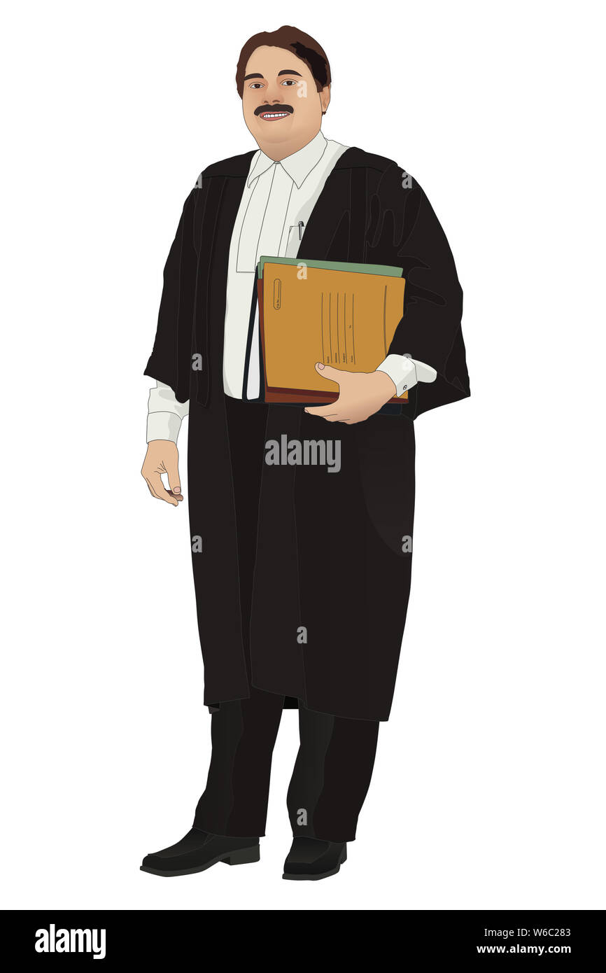 Lawyer standing with files and smiling Stock Photo