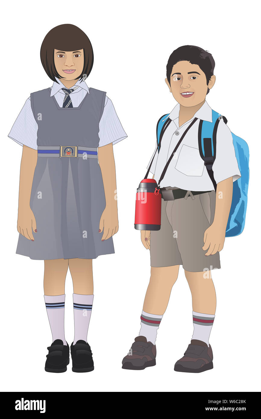 Two school children standing together Stock Photo