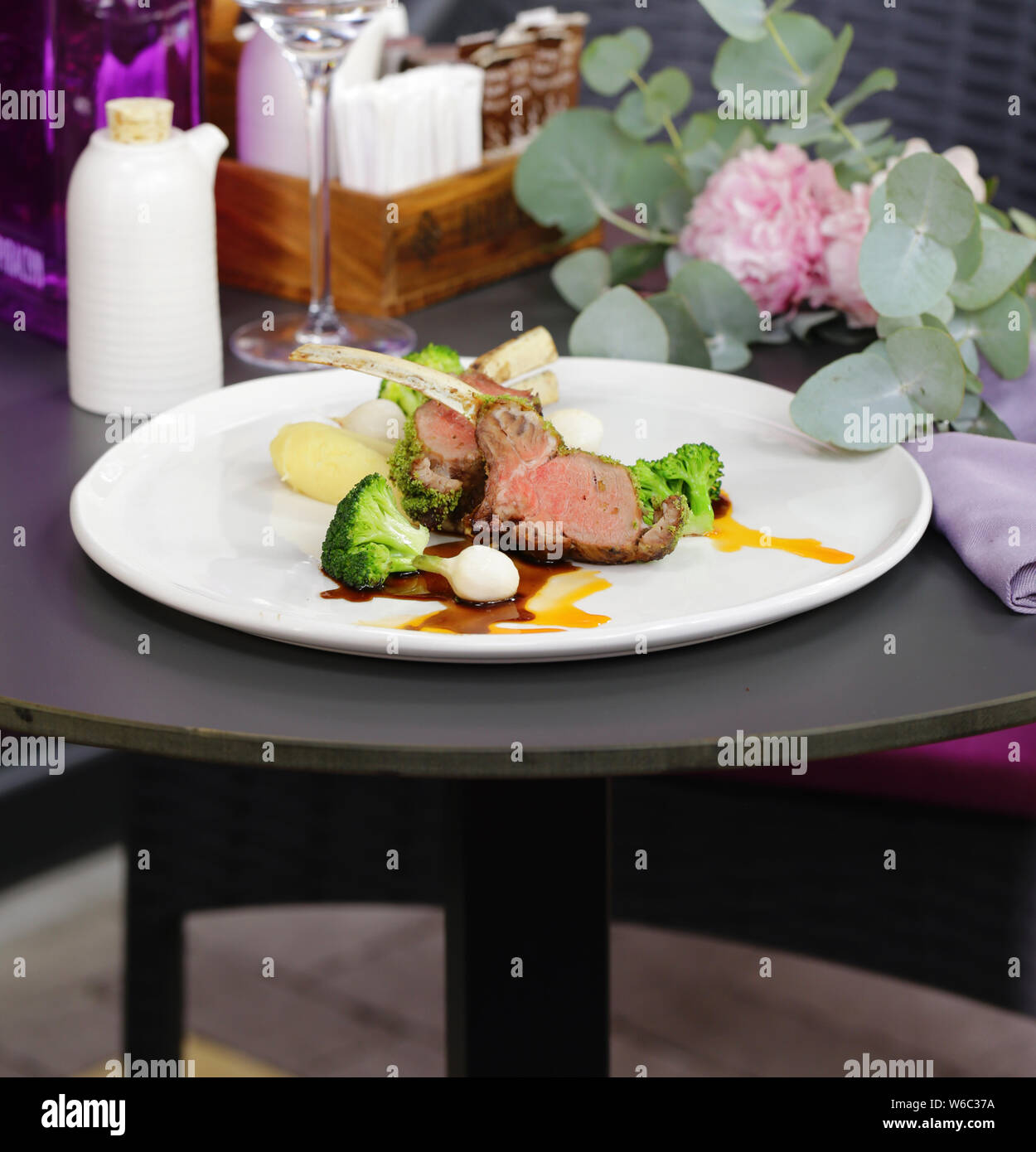 roast lamb with vegetables, restaurant serve Stock Photo Alamy