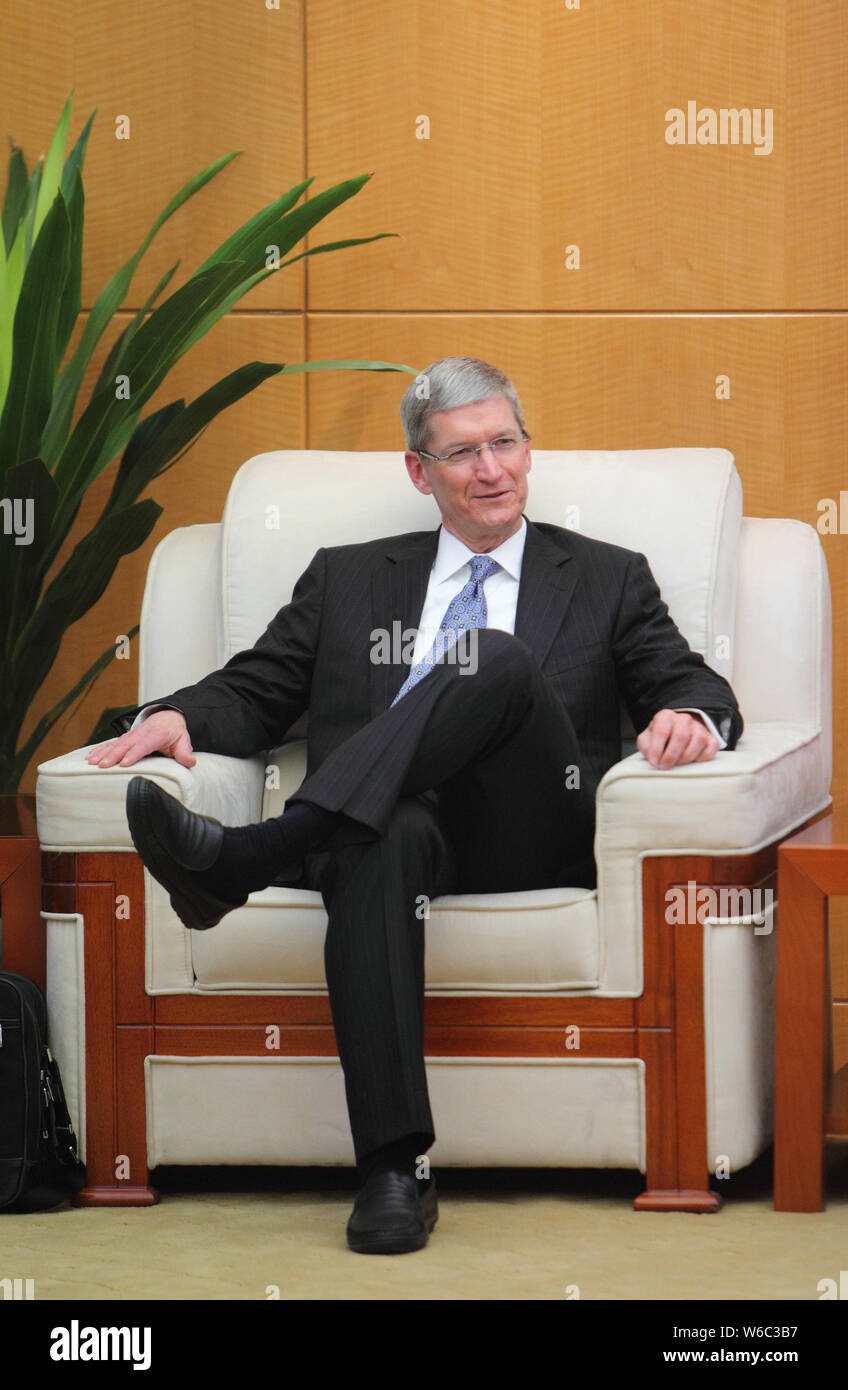 --FILE--Tim Cook, CEO of Apple Inc., attends a meeting at the Ministry of Commerce, in Beijing, China, 27 March 2012.   Apple Inc. Chief Executive Off Stock Photo