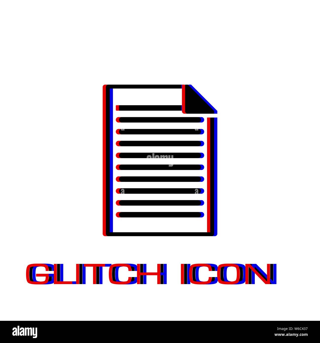 Document icon flat. Simple pictogram - Glitch effect. Vector illustration symbol Stock Vector