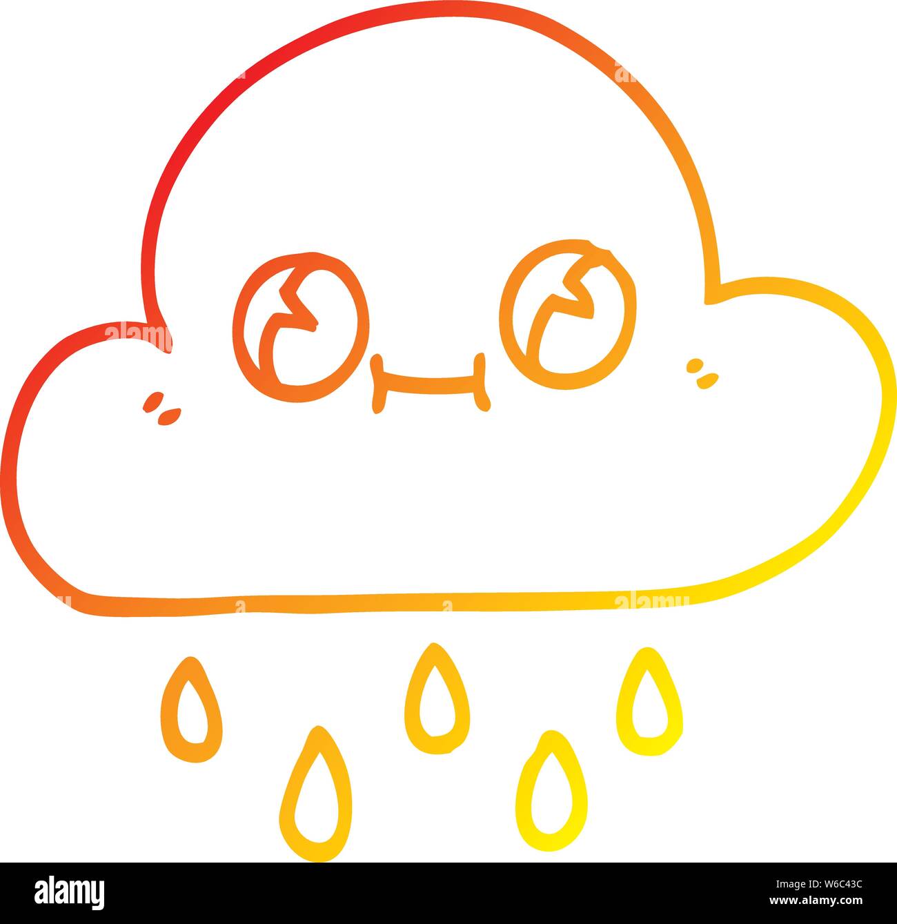 warm gradient line drawing of a cartoon rain cloud Stock Vector