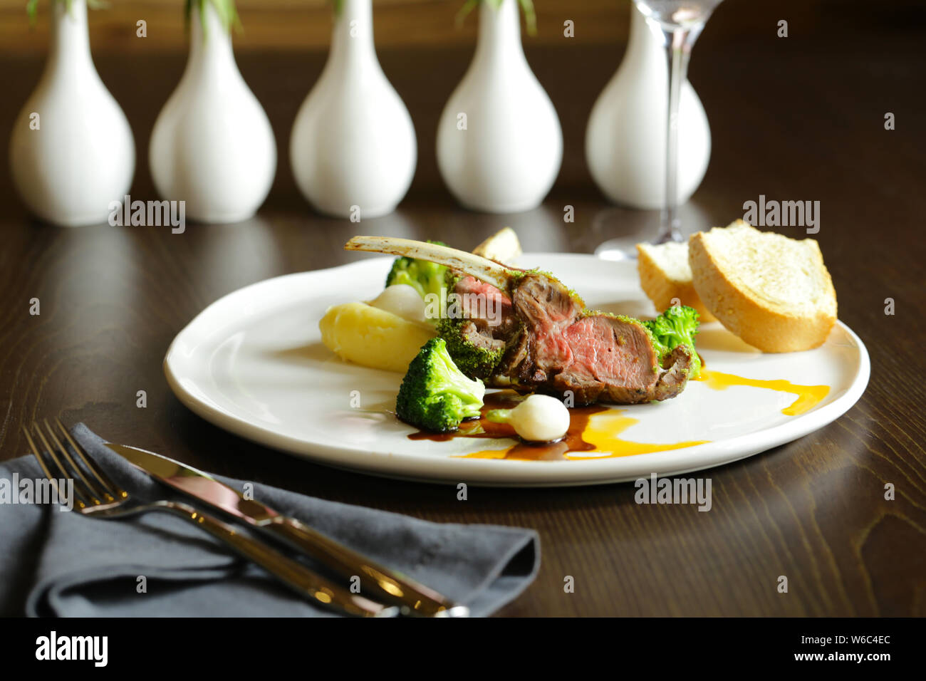 roast lamb with vegetables, restaurant serve Stock Photo Alamy