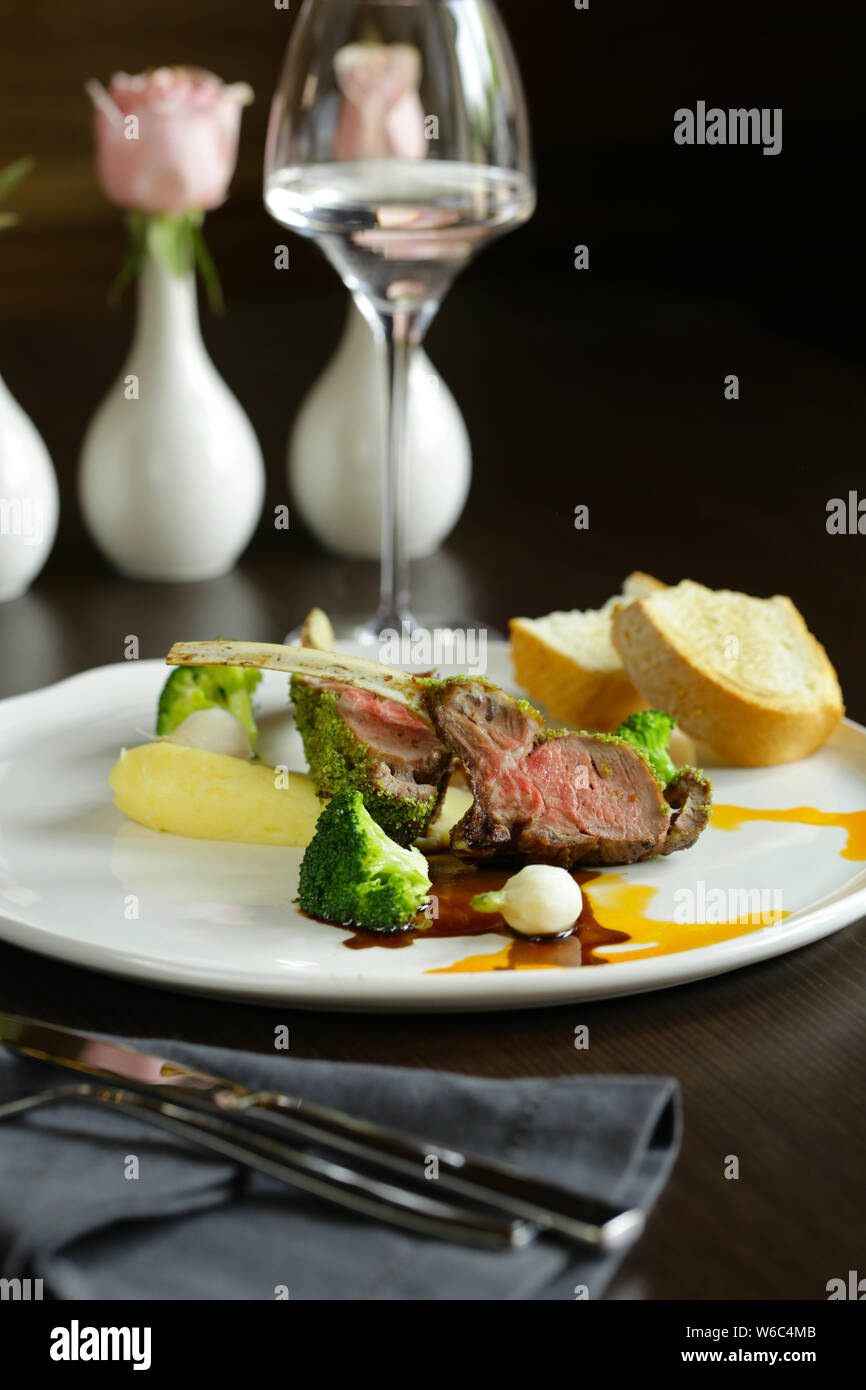 roast lamb with vegetables, restaurant serve Stock Photo Alamy