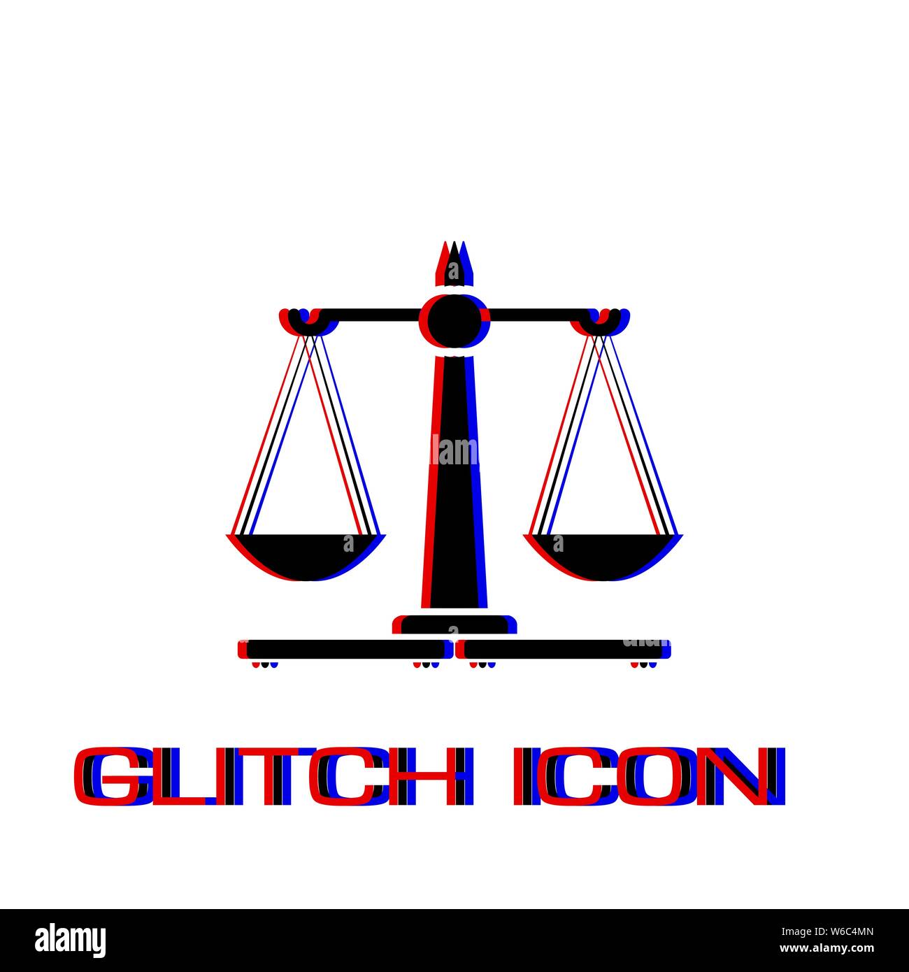 Justice Scales icon flat. Simple pictogram - Glitch effect. Vector illustration symbol Stock Vector