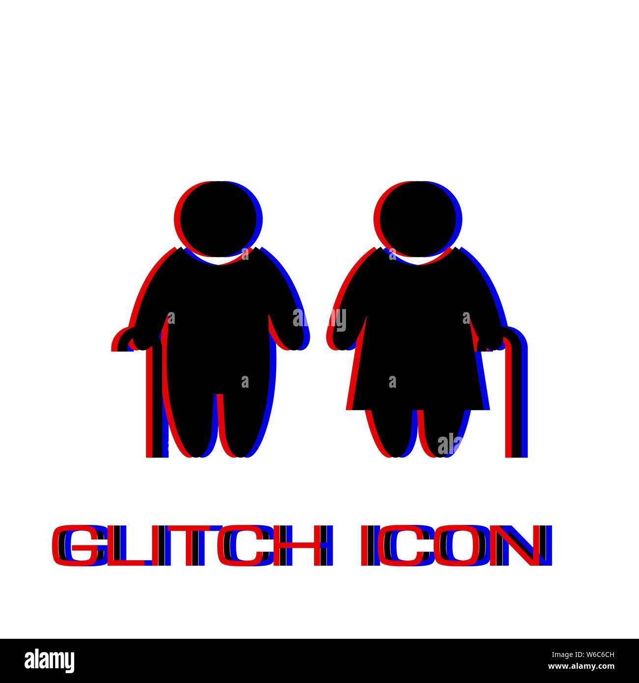 Elder People icon flat. Simple pictogram - Glitch effect. Vector illustration symbol Stock Vector