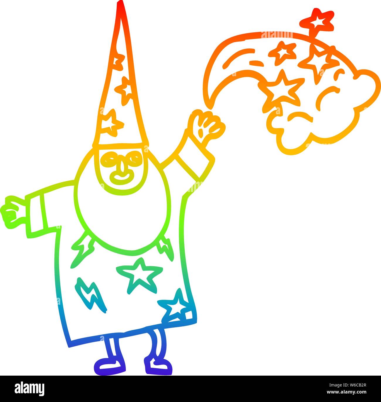 Rainbow Gradient Line Drawing Of A Cartoon Wizard Casting Spell Stock Vector Image Art Alamy