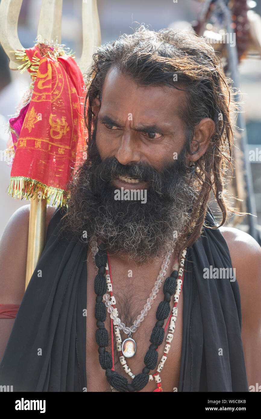 Portrait of a naga Sadhu during Kumbh Mela at Trimbakeshwar,nasik,India,Asia Stock Photo