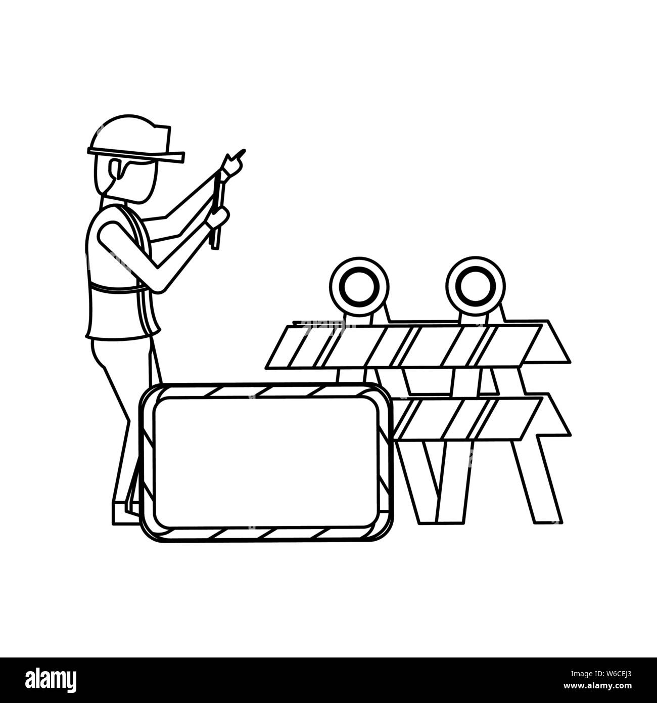 construction architectural engineering work cartoon in black and white