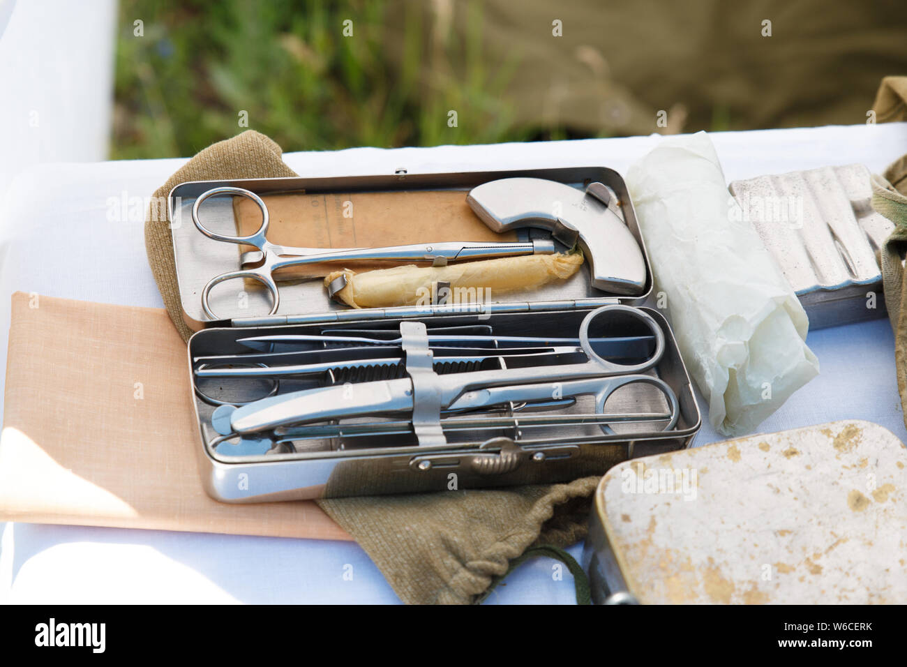 Medical instruments of the early 19th century. Field surgery. Stock Photo