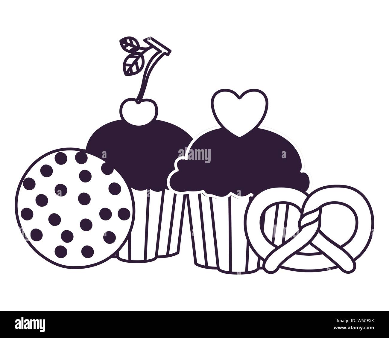 silhouette of delicious bakery cakes and cookies Stock Vector Image ...