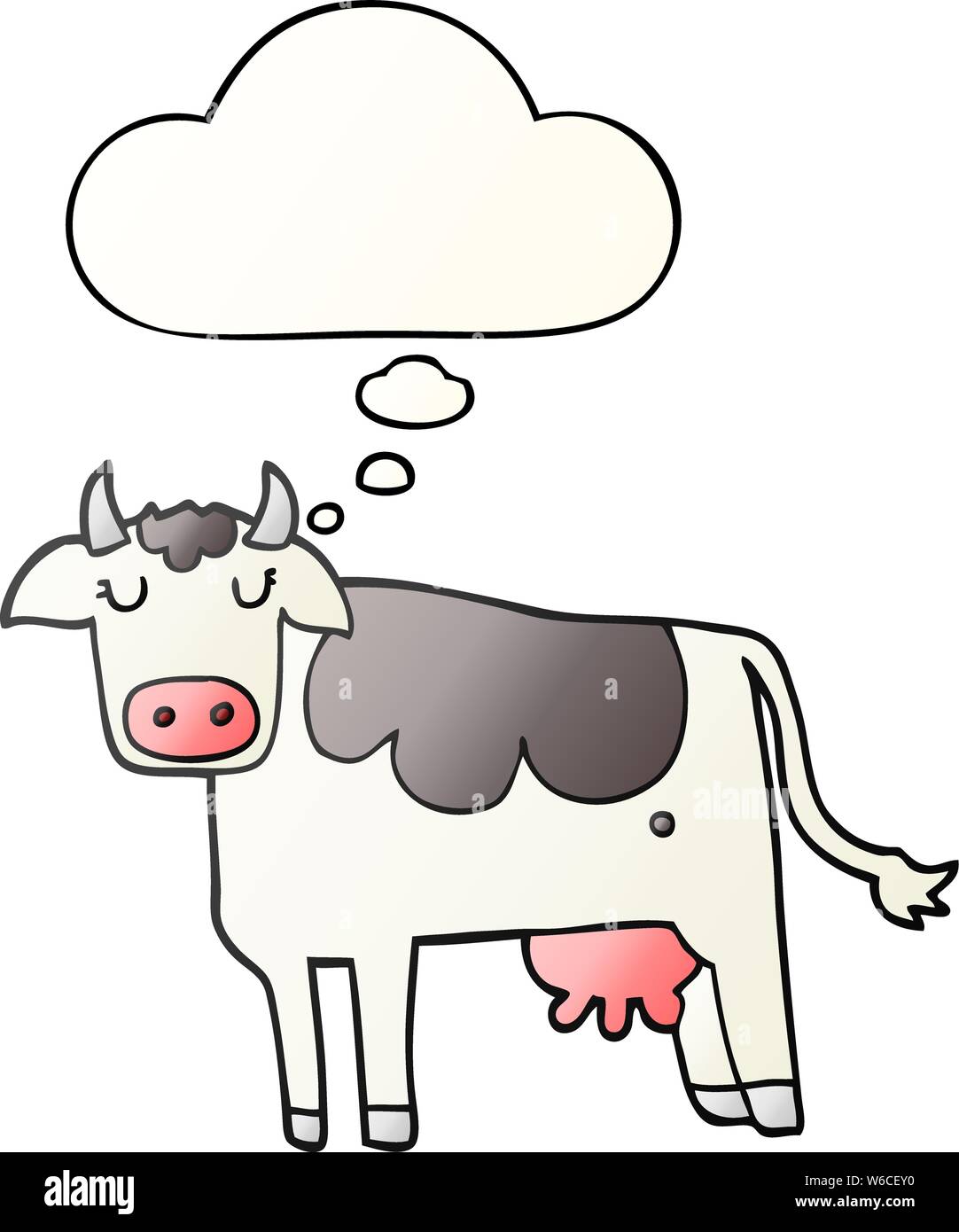 cartoon cow with thought bubble in smooth gradient style Stock Vector