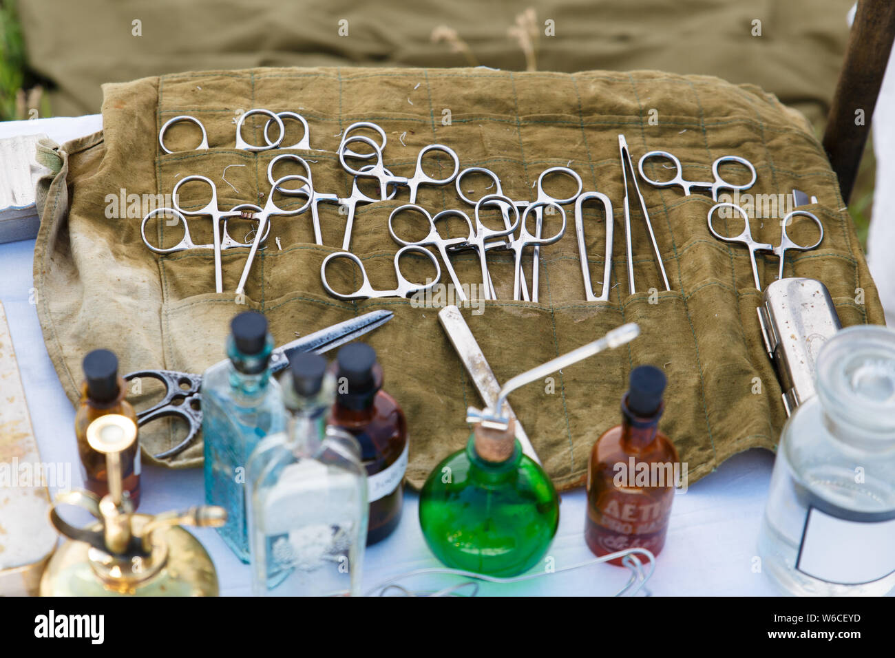 Medical instruments of the early 19th century. Field surgery. Stock Photo