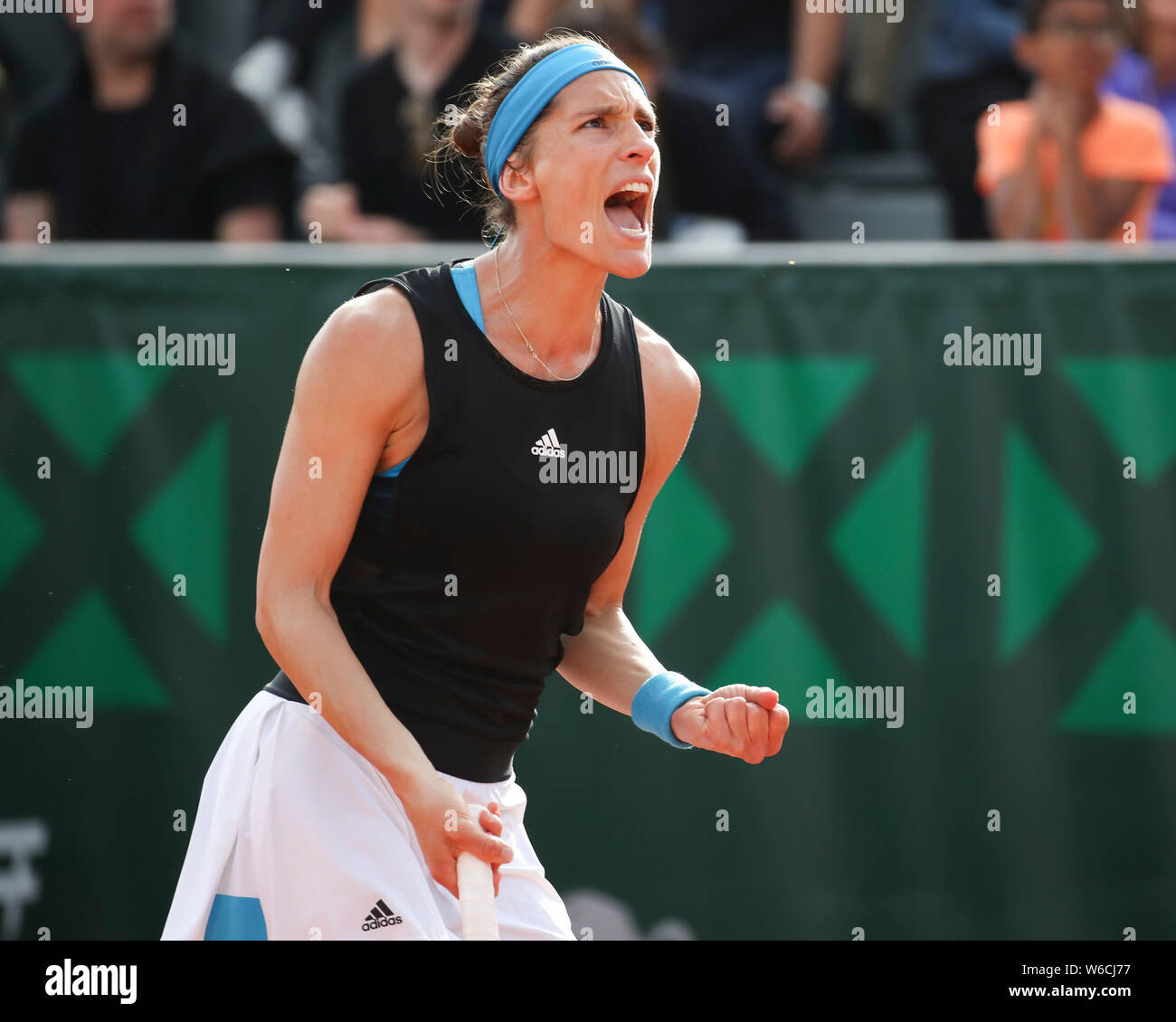 German tennis player Andrea Petkovic celebrating match point during French  Open 2019 tennis tournament, Paris, France Stock Photo - Alamy