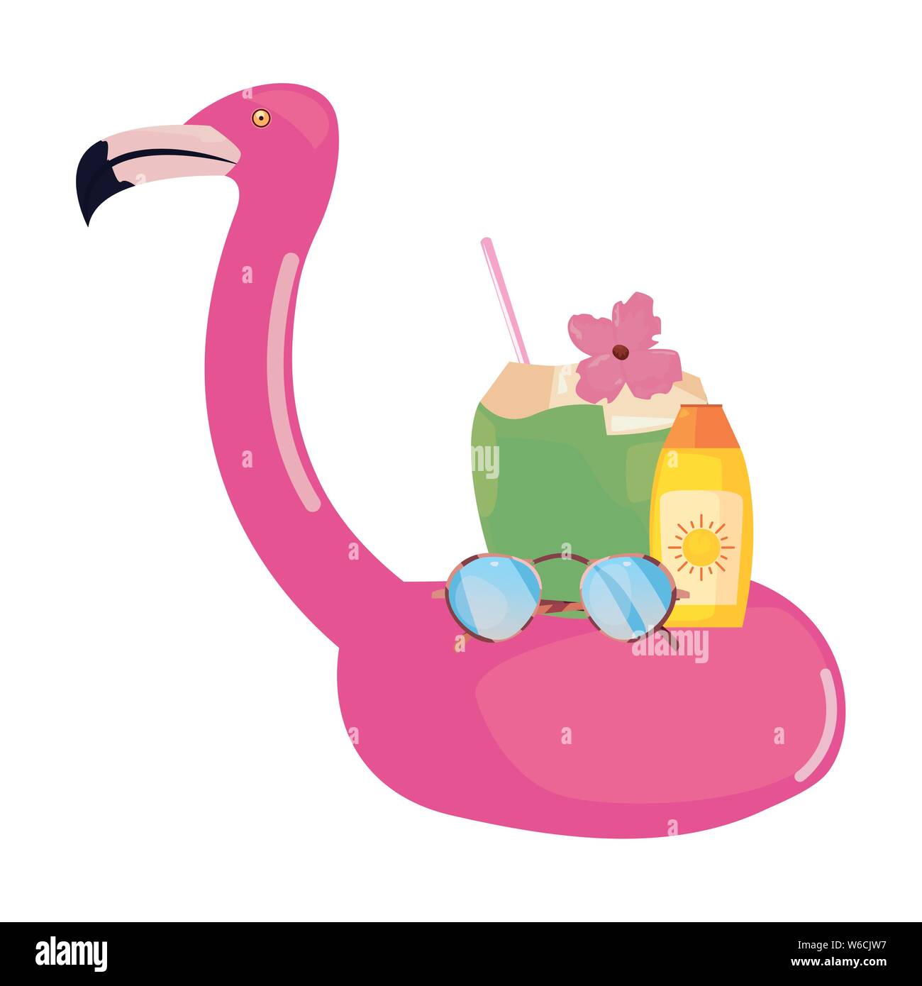 flamingo float sunglasses sunblock cocktail summer time vacation vector ...