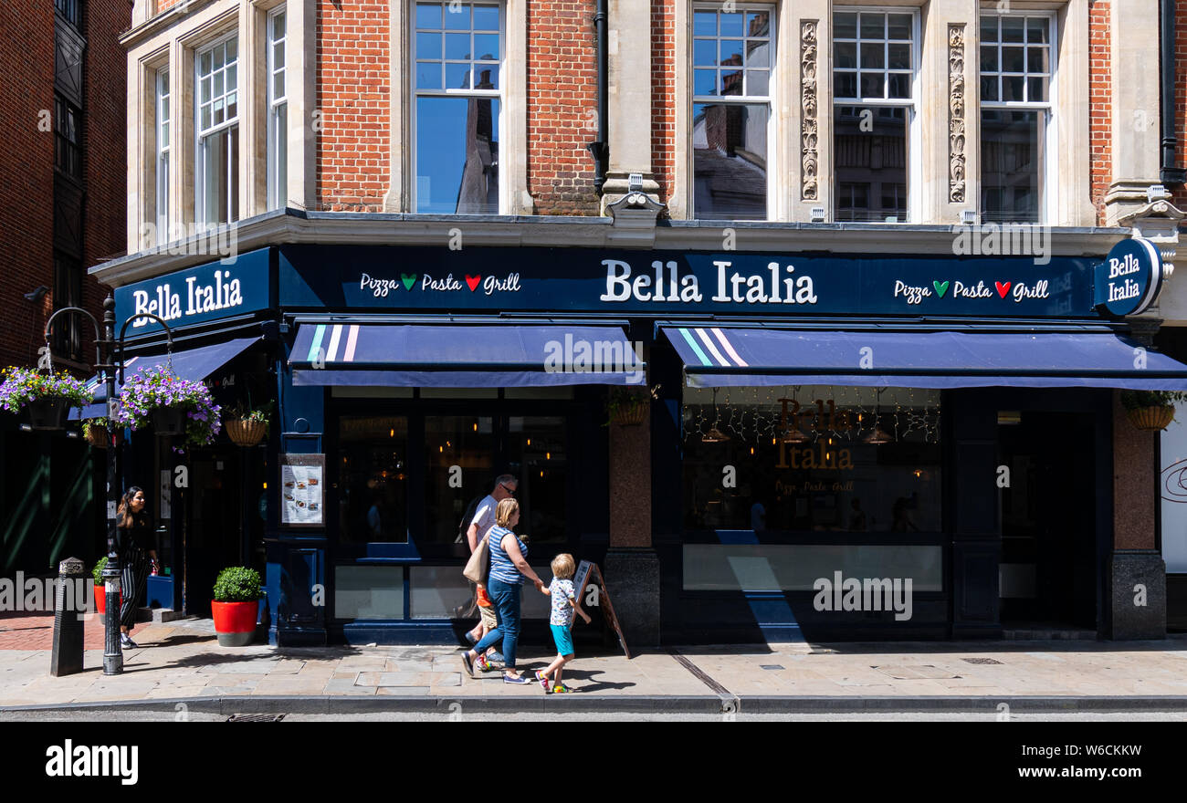 Oxford, United Kingdom - June 29 2019:   The frontage of Bella Italia restaurant on George Street Stock Photo