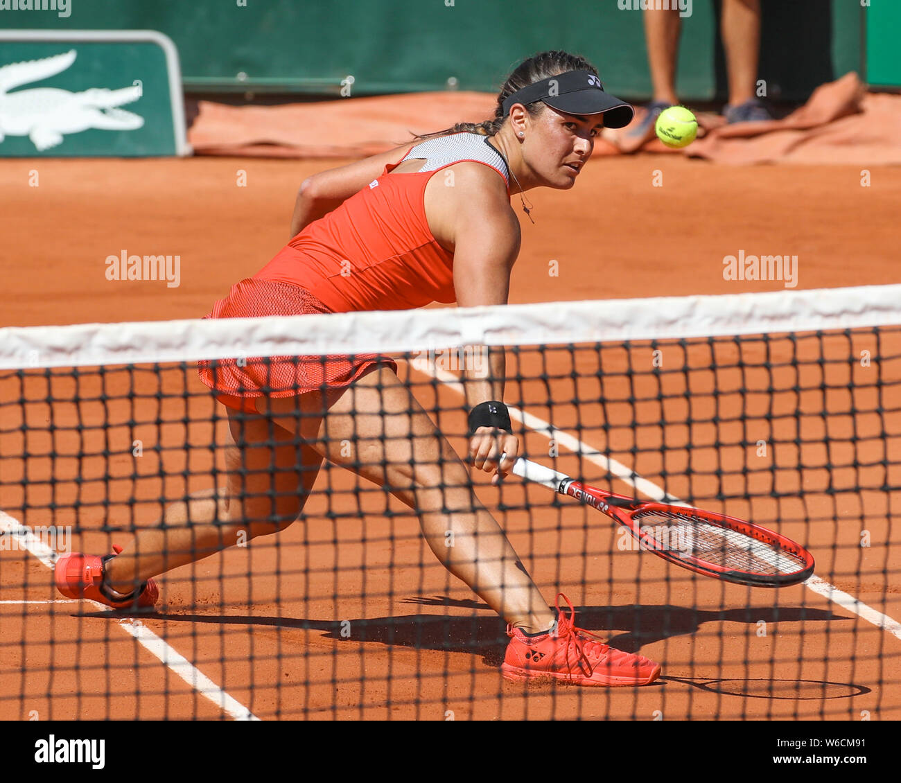 Puerto Rican tennis player Monica Puig playing backhand shot during French Open 2019, Paris, France Stock Photo