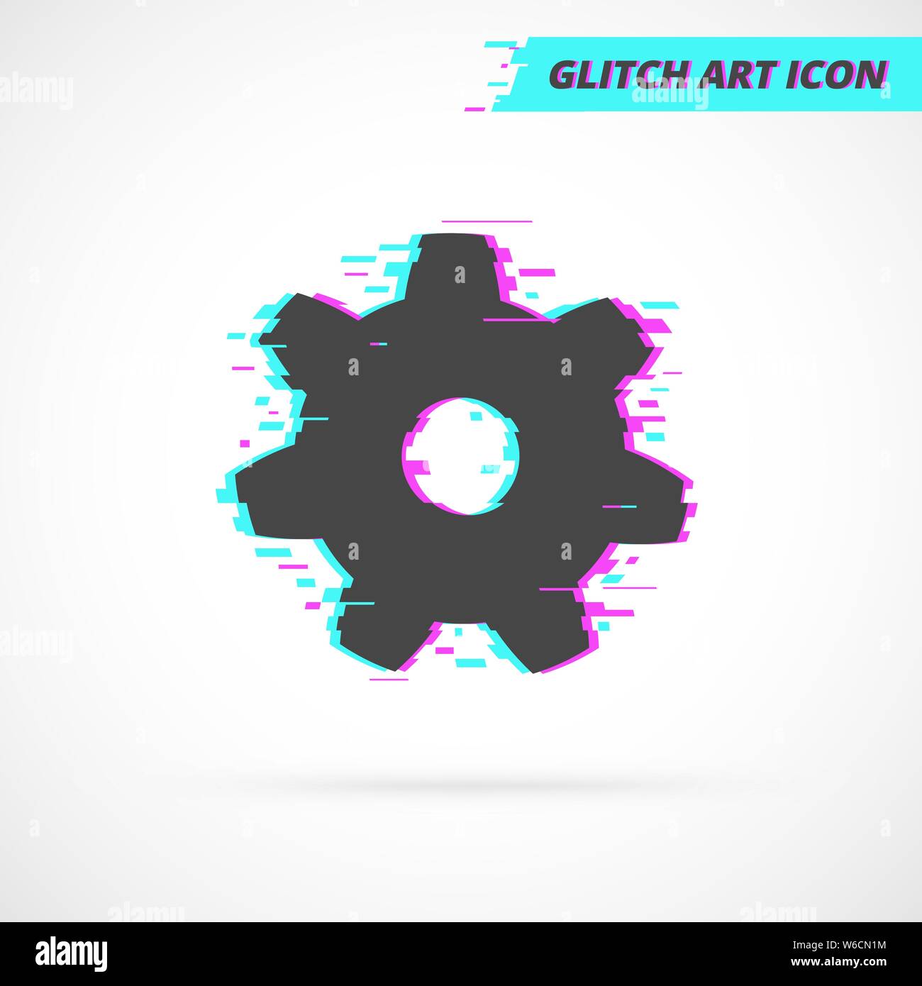 Gear Glitch Art Vector Icon. Stock Vector