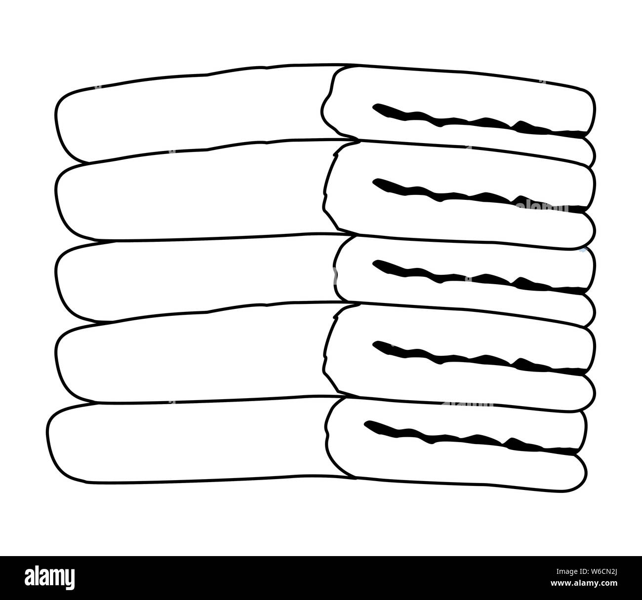 cotton towels piled up cartoon in black and white Stock Vector Image