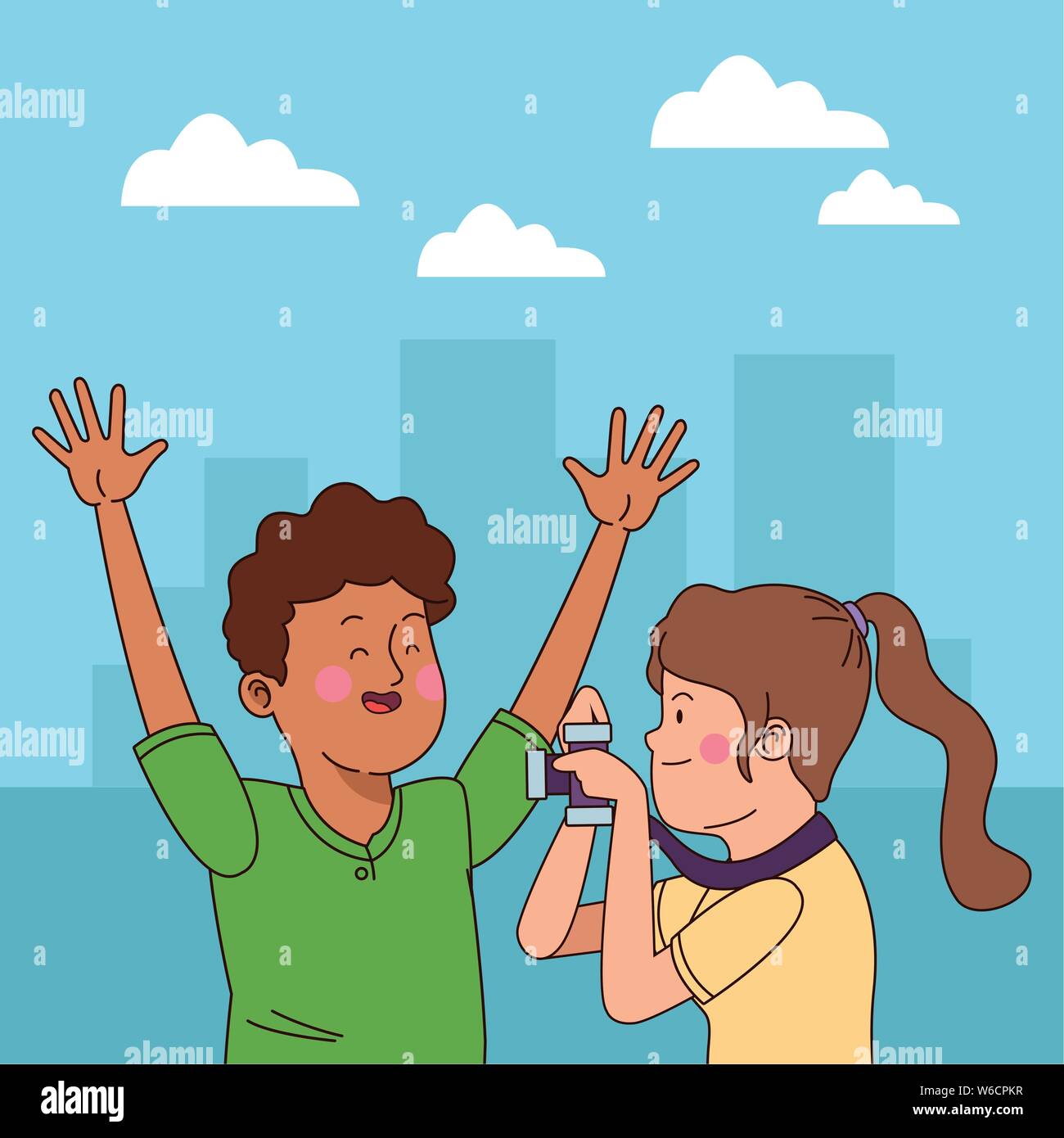 Teenagers friends smiling and having fun Stock Vector