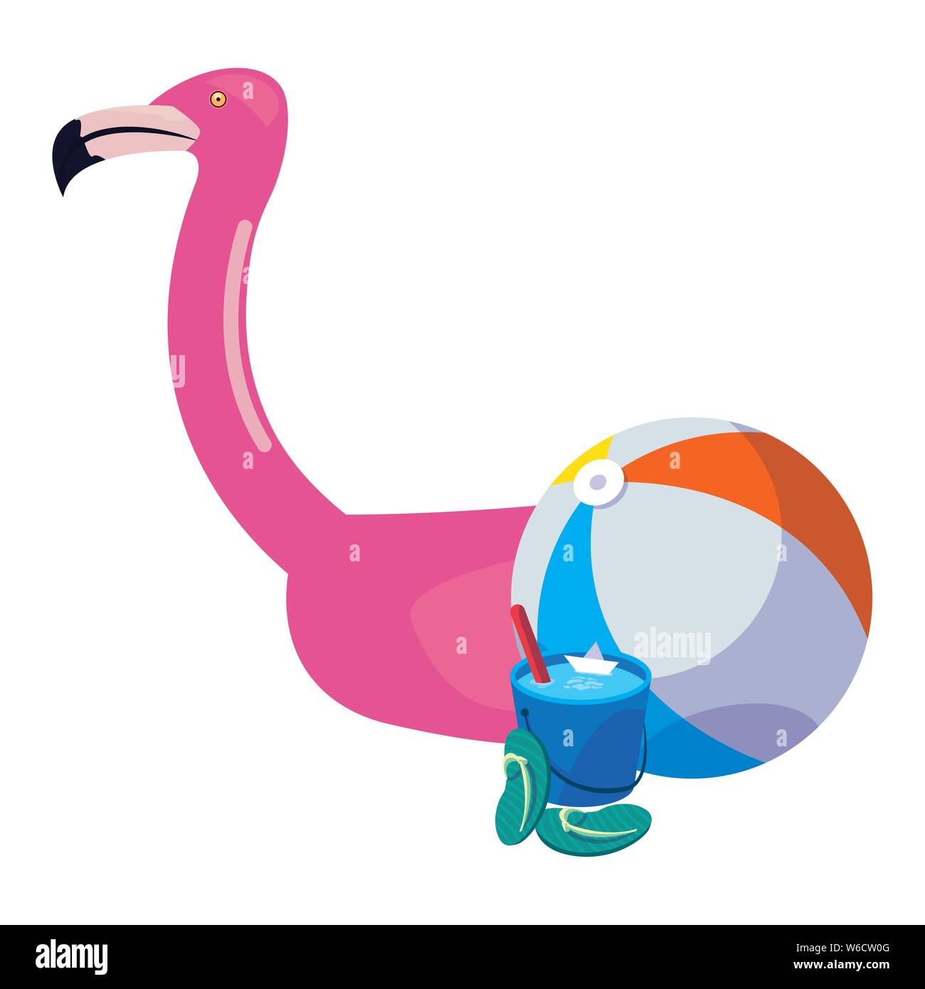 flamingo float ball bucket flip flops summer time vacation vector ...