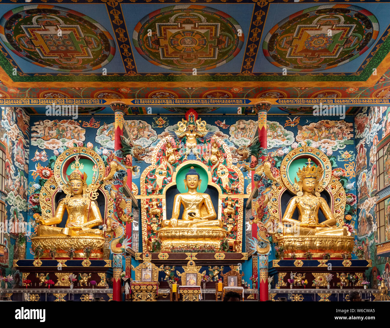 The Namdroling Nyingmapa Monastery is the largest teaching center of the Nyingma lineage of Tibetan Buddhism in the world. Stock Photo