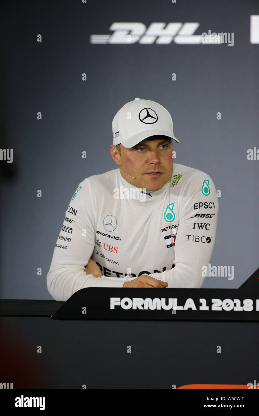 Finnish F1 Driver Valtteri Bottas Of Mercedes Attends The Press.