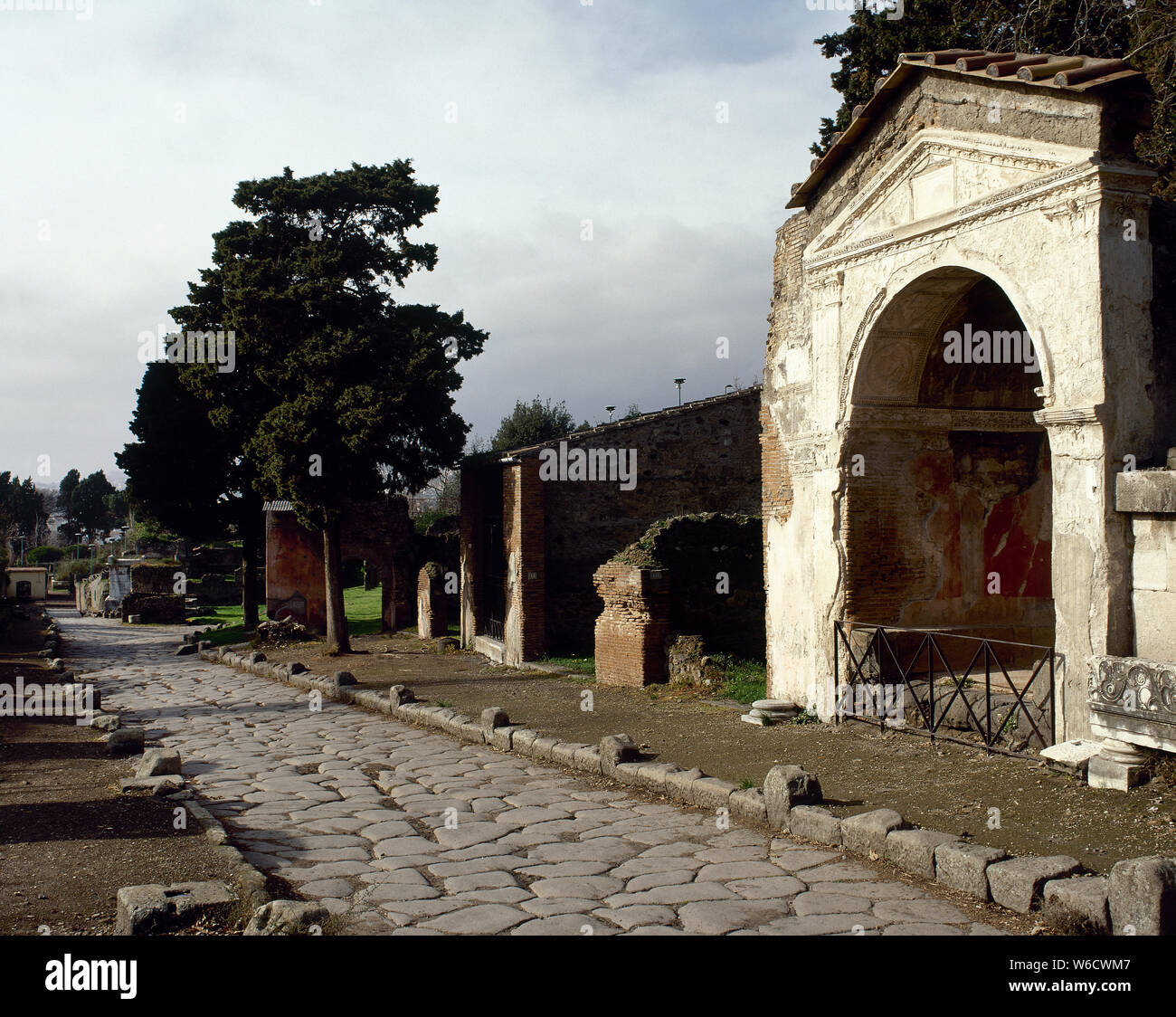 Italy. Pompeii. Street of Tombs (Via dei Sepolcri). There were tombs, commercial buildings and villas on both sides of the road. It was a large and important cemetery area. La Campania. Stock Photo