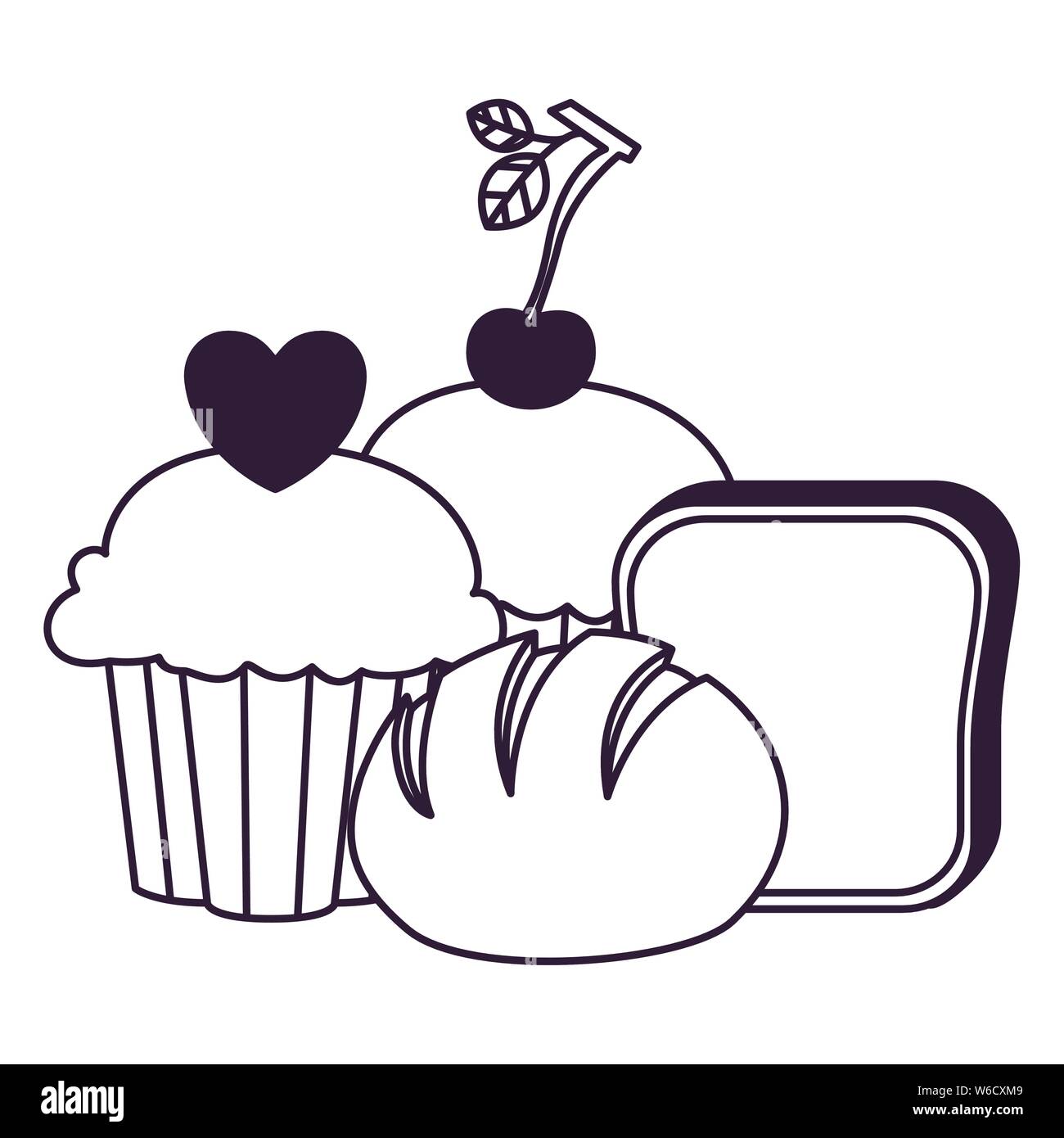 silhouette of delicious and fresh cake with cherry Stock Vector Image ...
