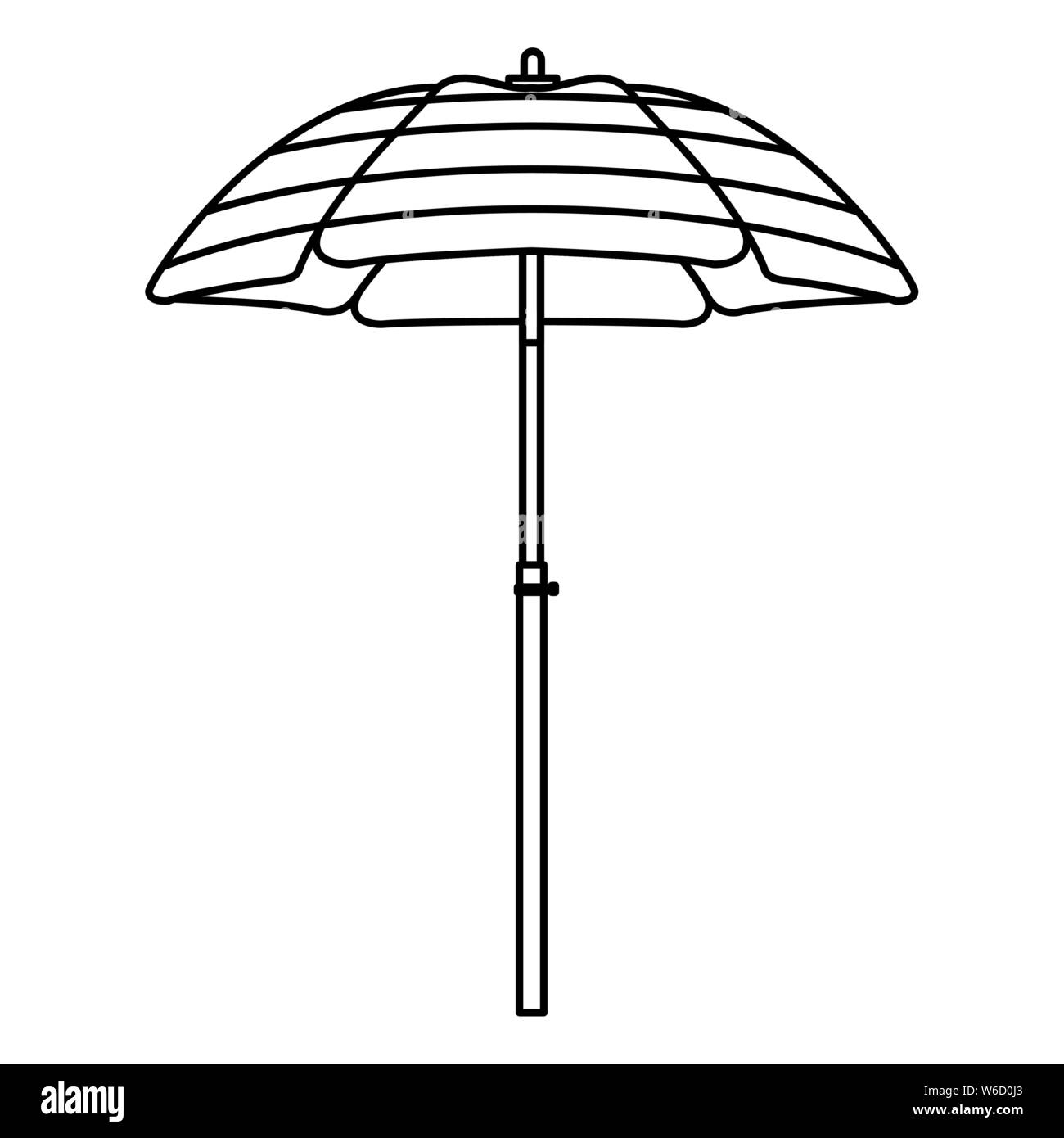 Beach striped umbrella open cartoon in black and white Stock Vector