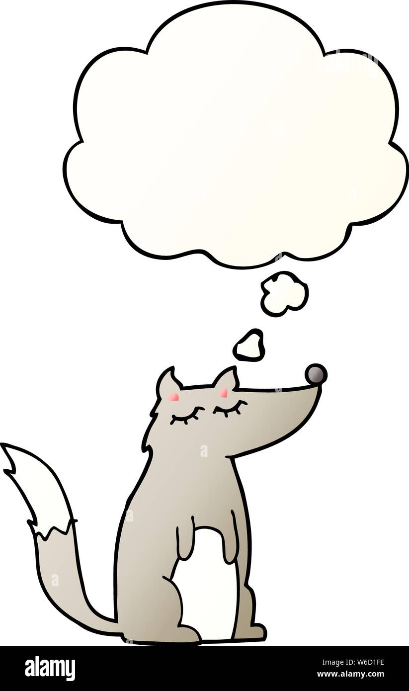 cartoon wolf with thought bubble in smooth gradient style Stock Vector