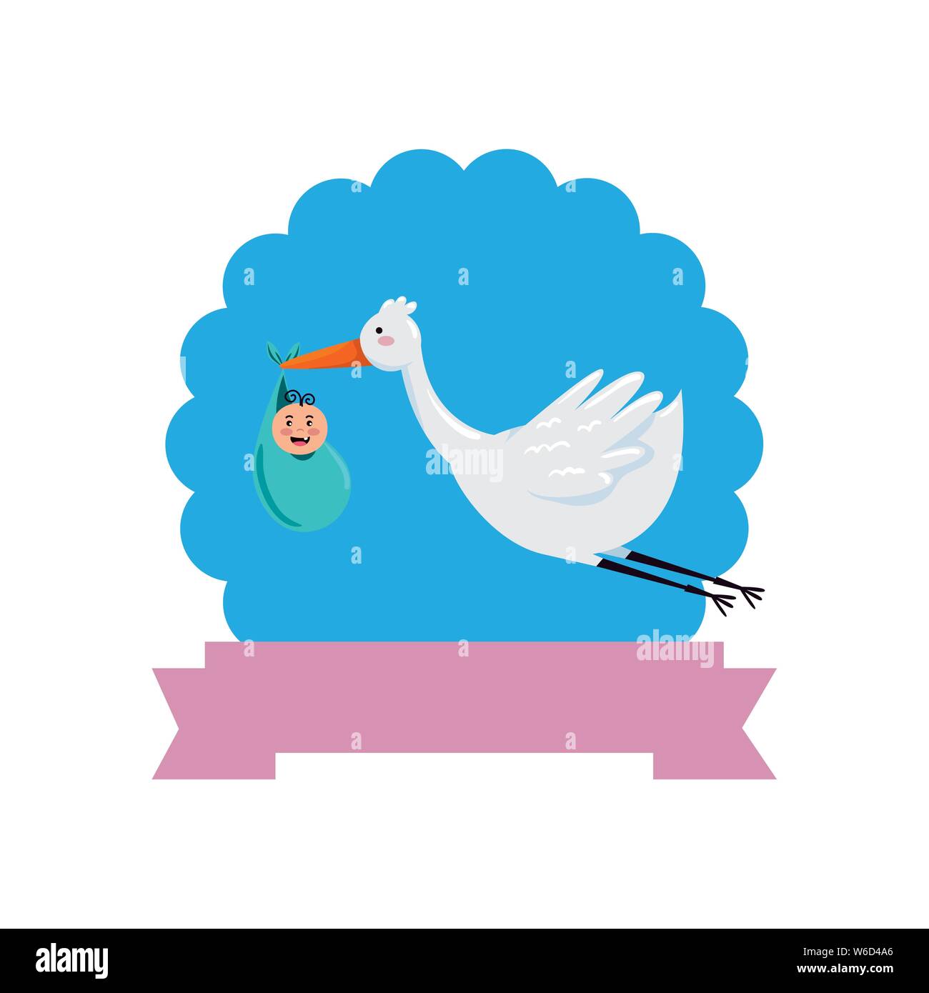 baby shower card with little newborn and stork flying Stock Vector ...