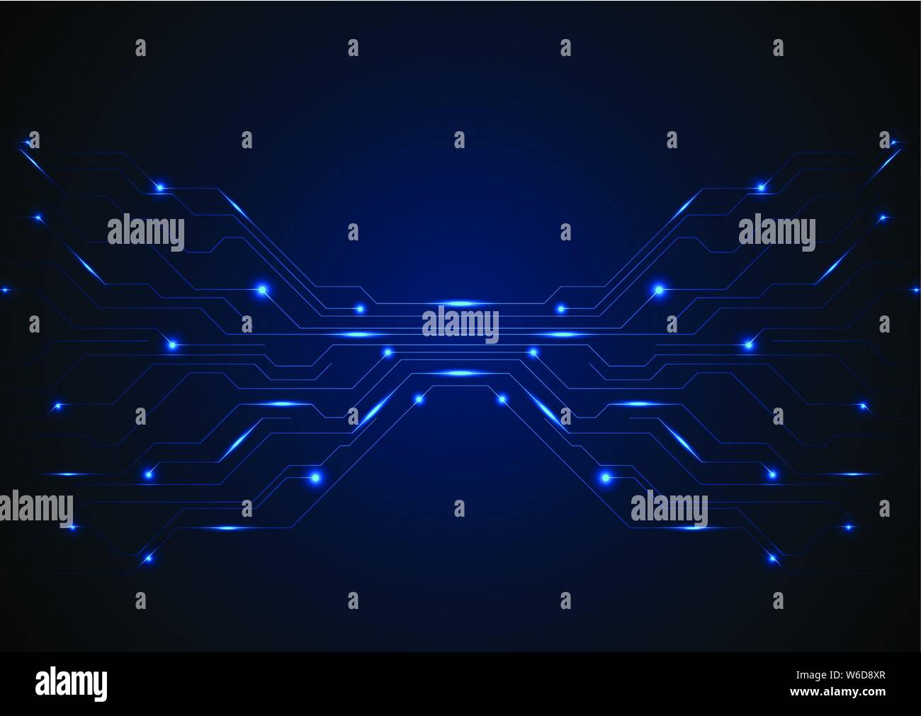 Dark blue glowing circuit board tech background. Vector technology digital design Stock Vector