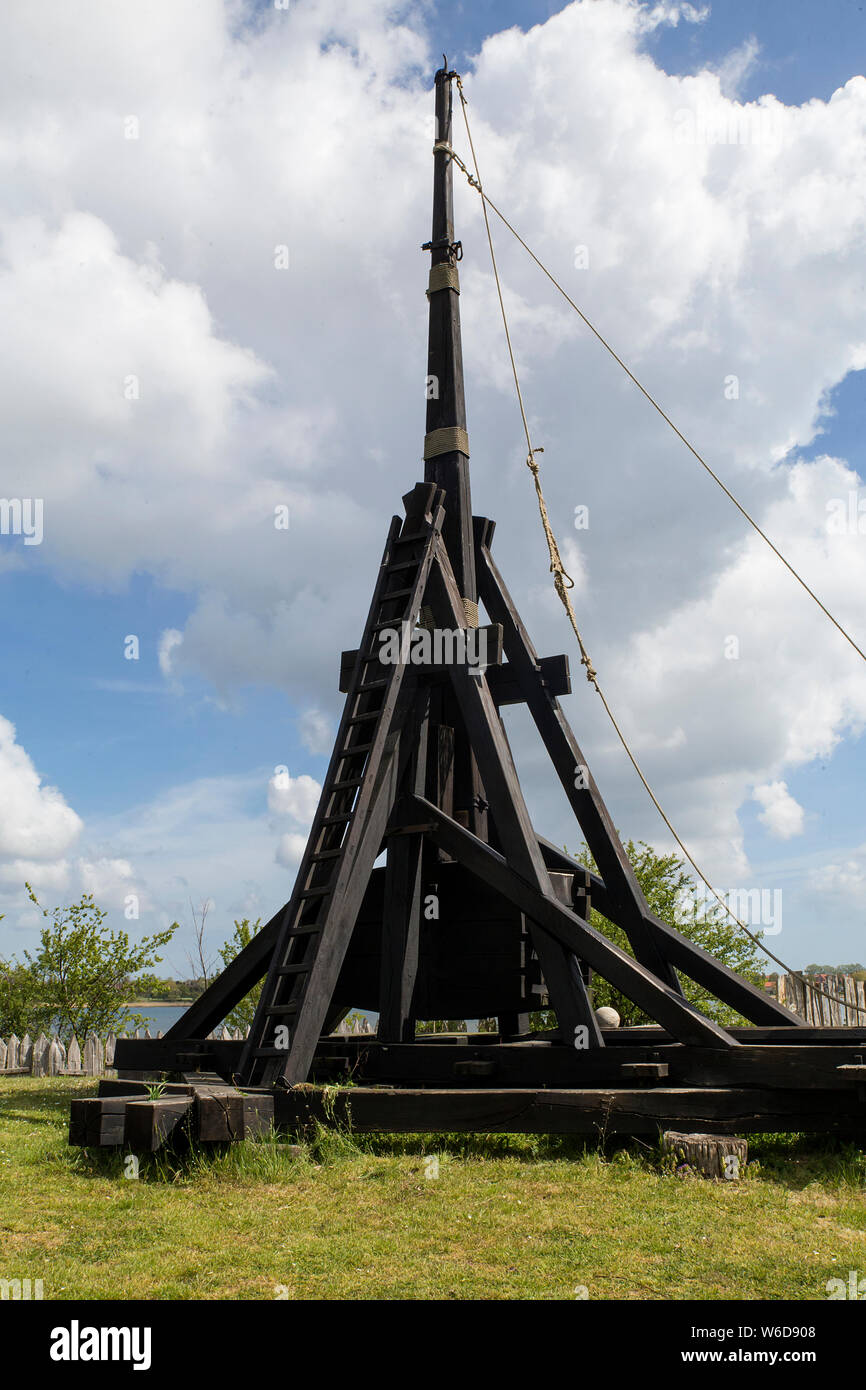 A trebuchet at the outdoor Medieval Centre in Nykøbing Falster, Denmark