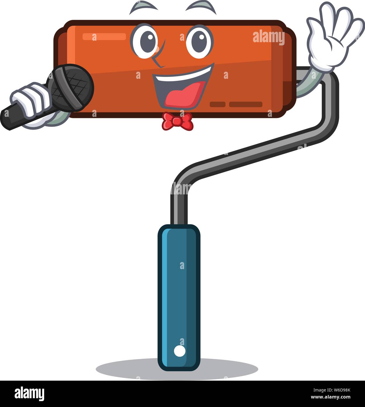 Singing paint roller in the character bucket Stock Vector