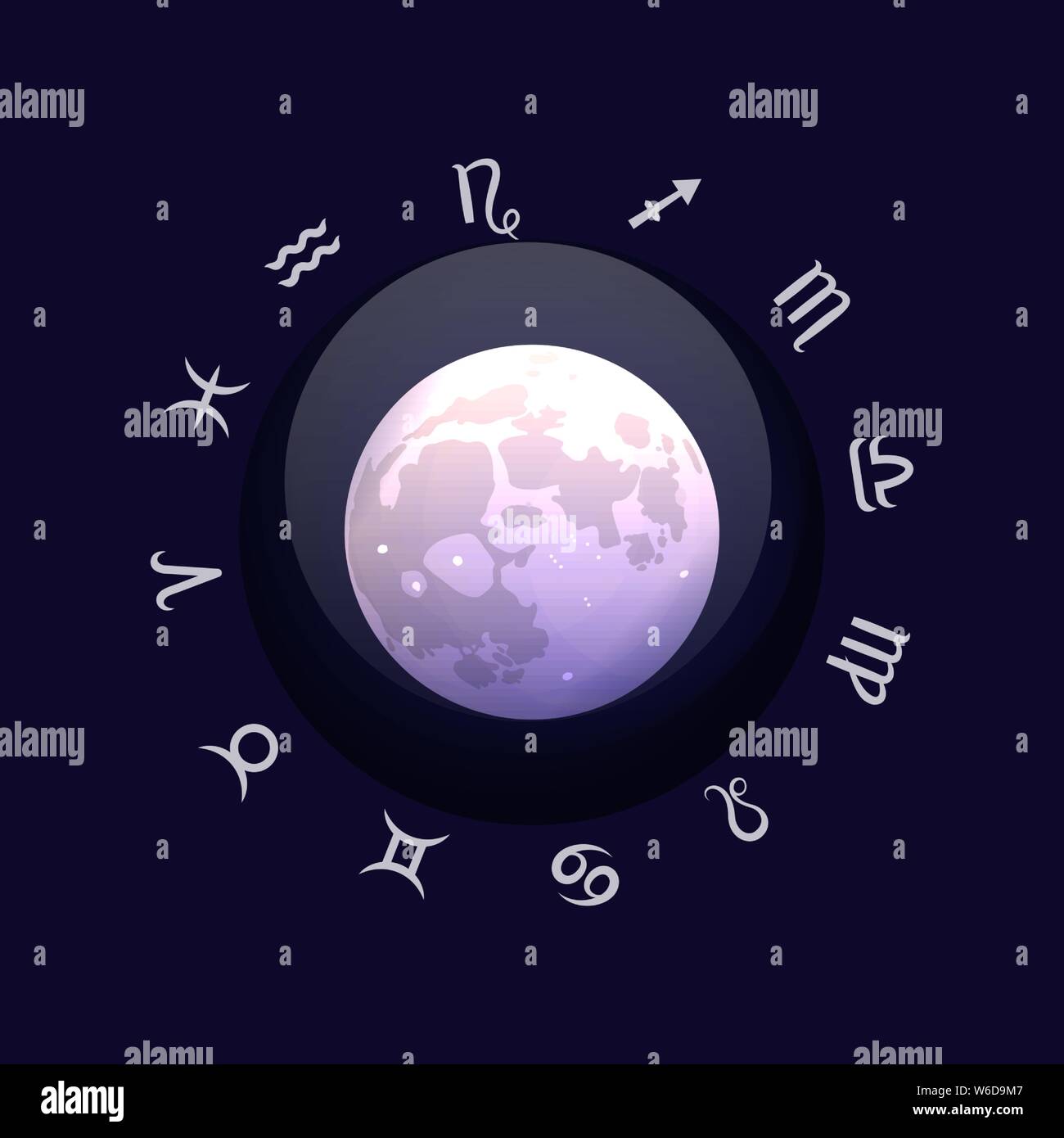Zodiac sign and moon. Astrological horoscope. Vector illustration